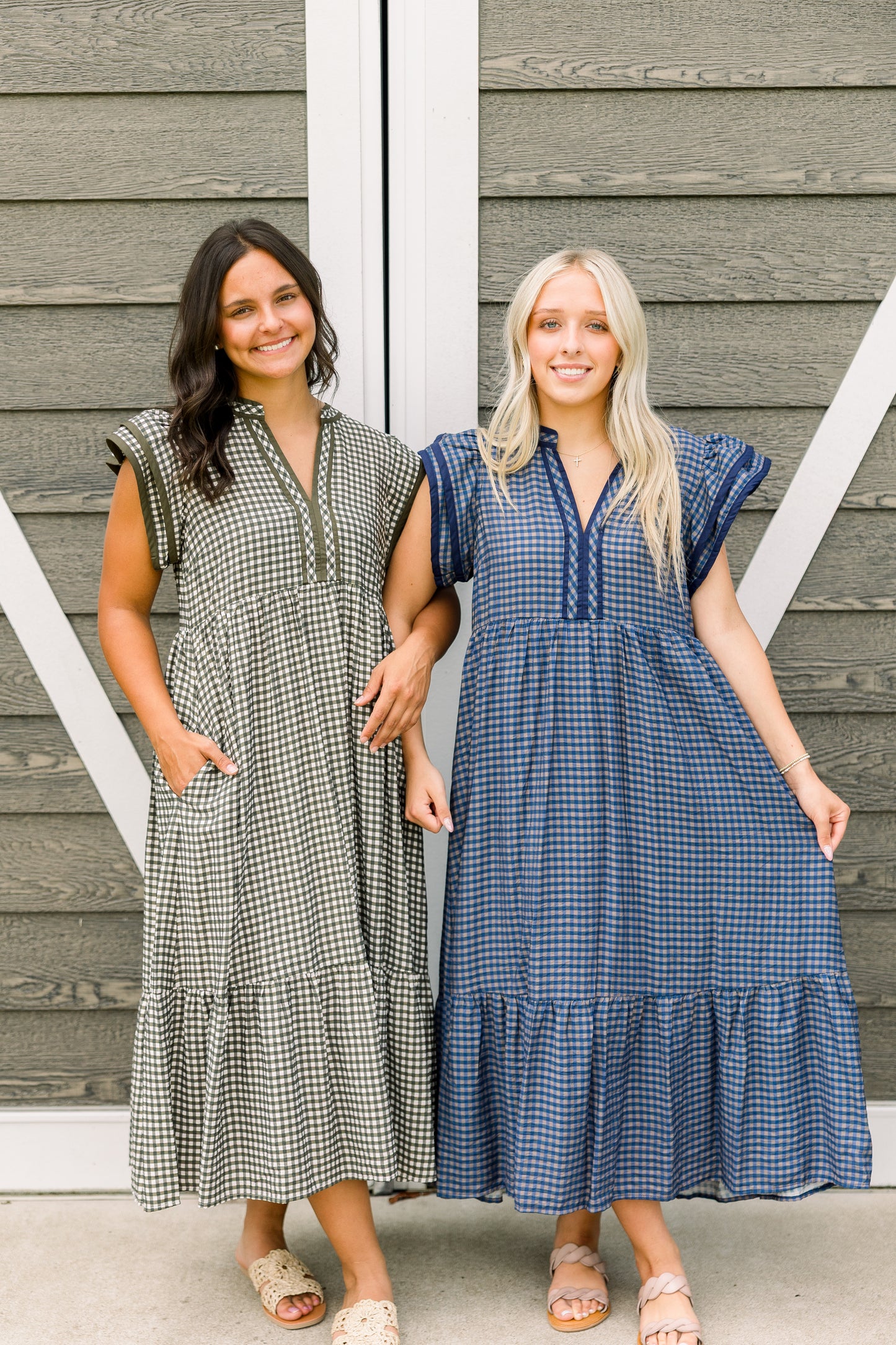 Olive Plaid Midi Dress