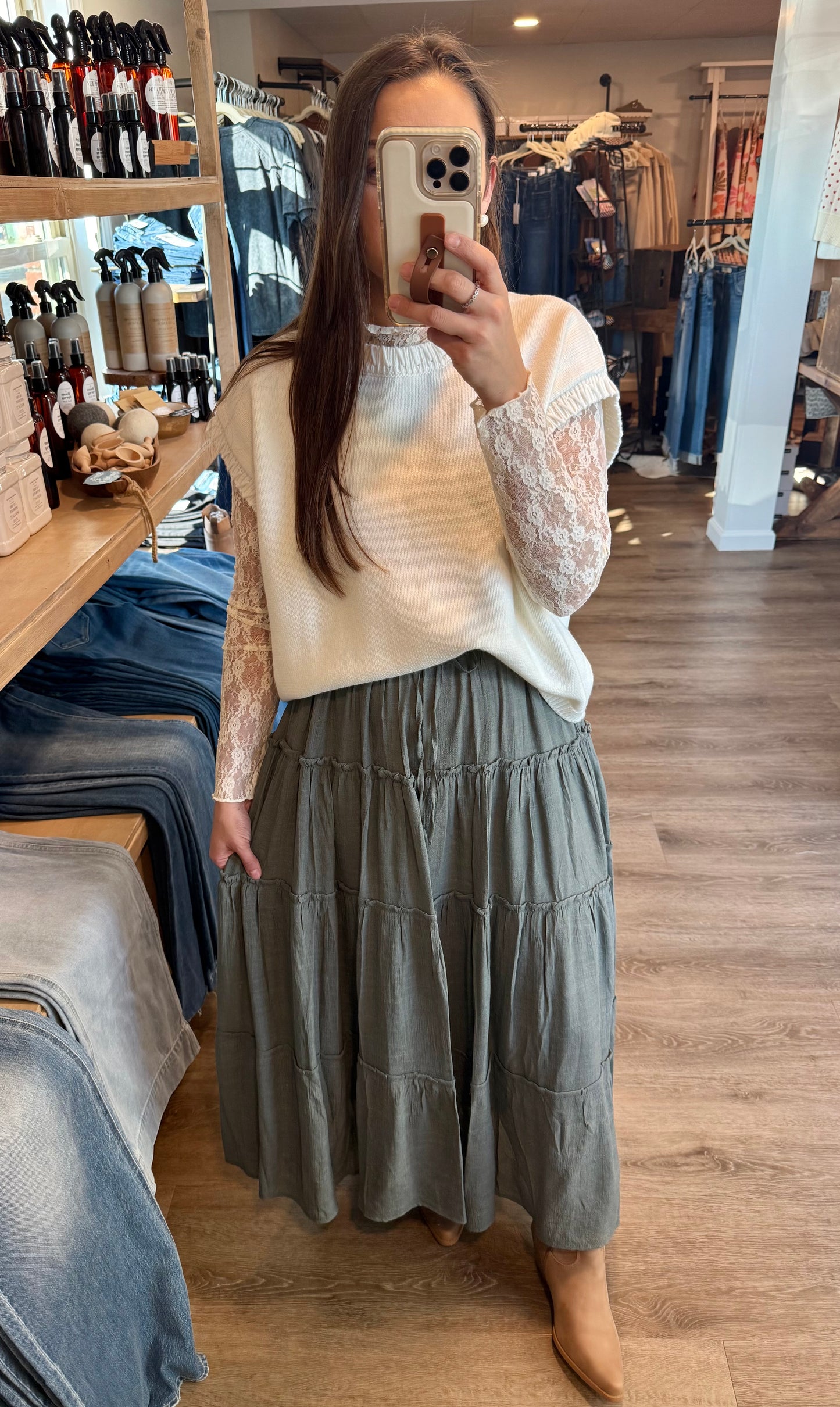 Olive elastic skirt