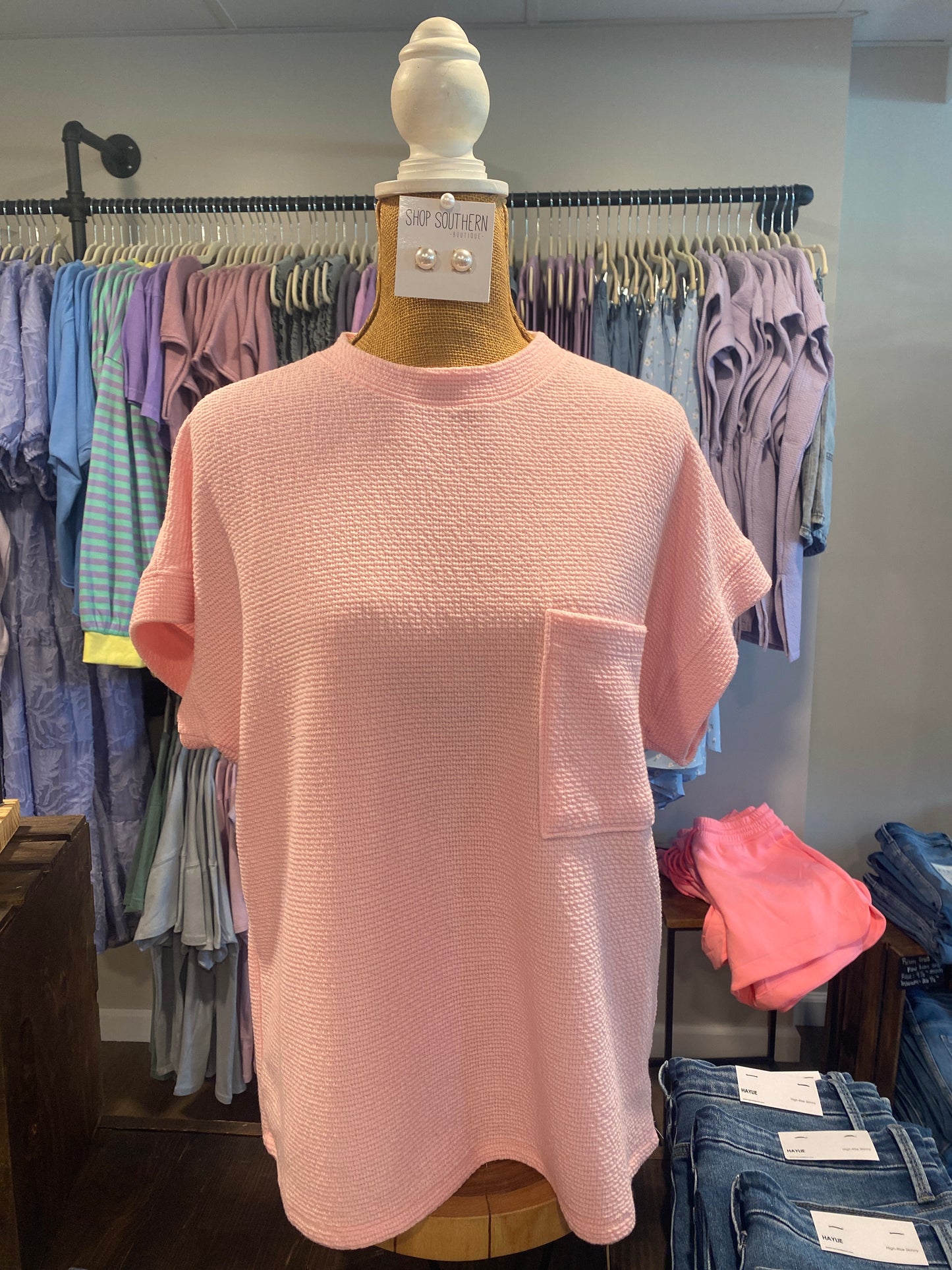 Bubblegum Cloud Knit Pocket Tee