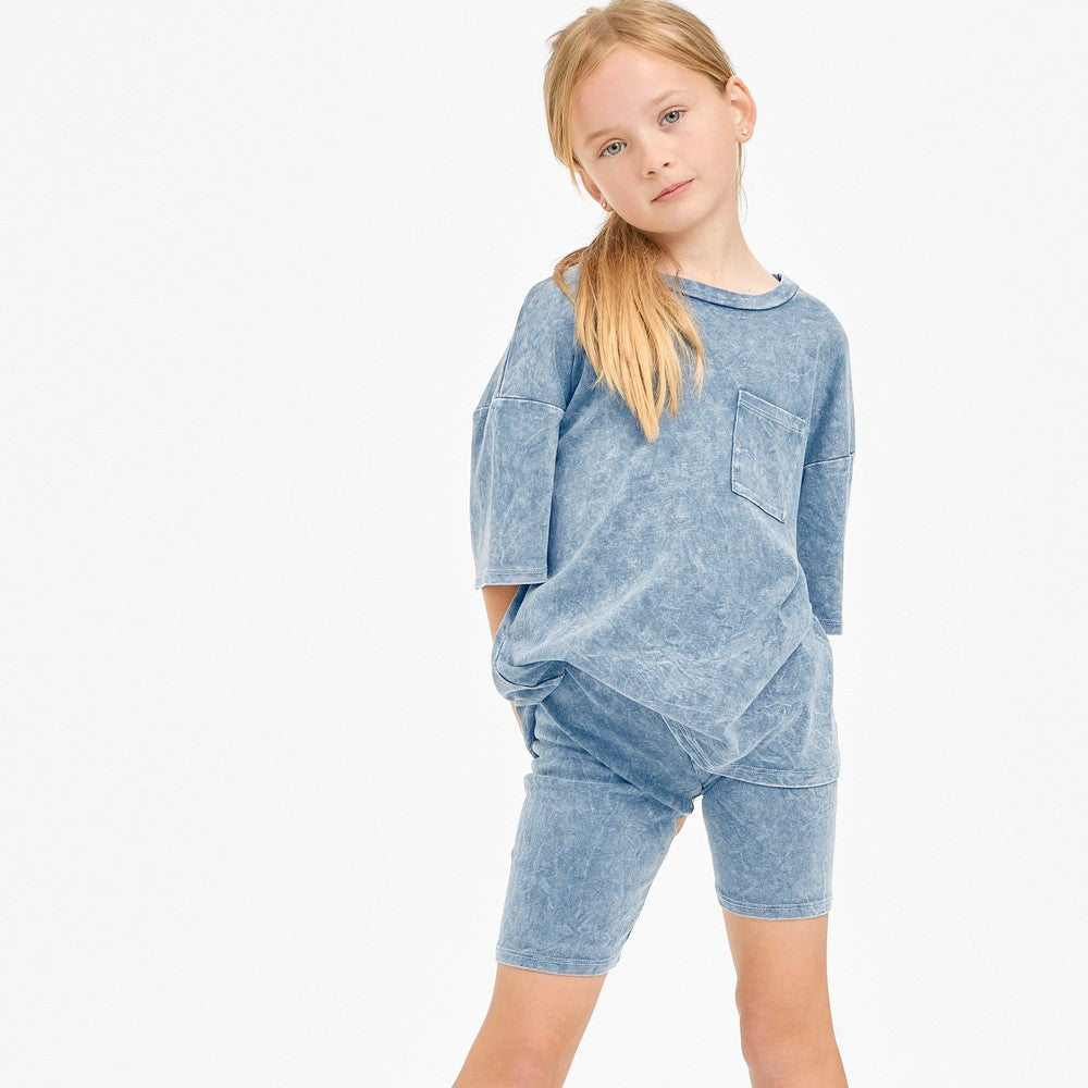 Blue Biker Short Set-K