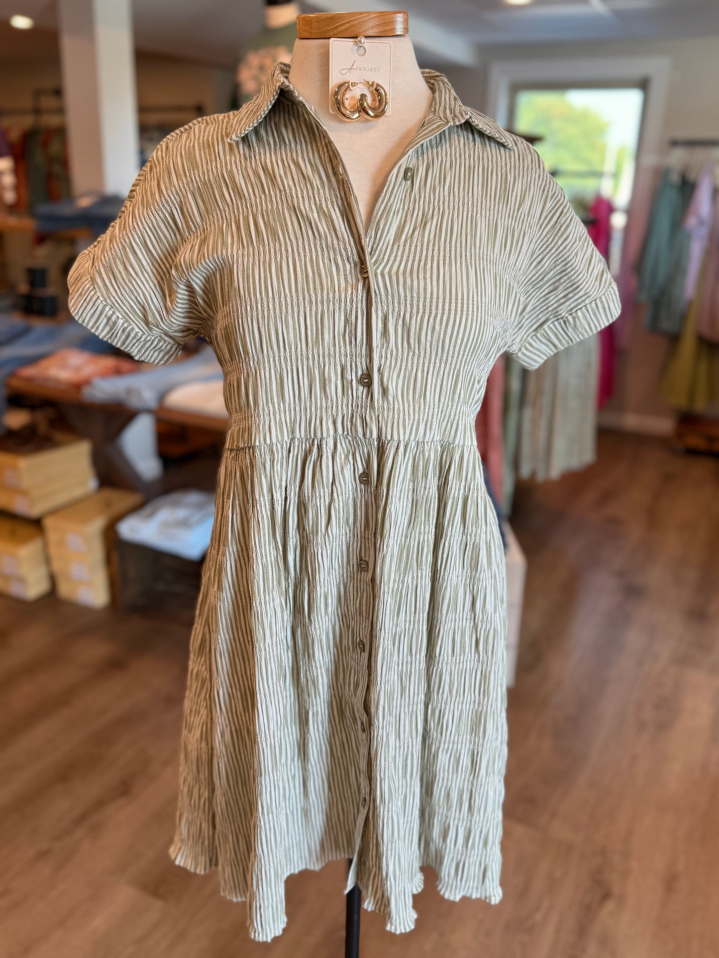 Olive Striped Button Down Dress