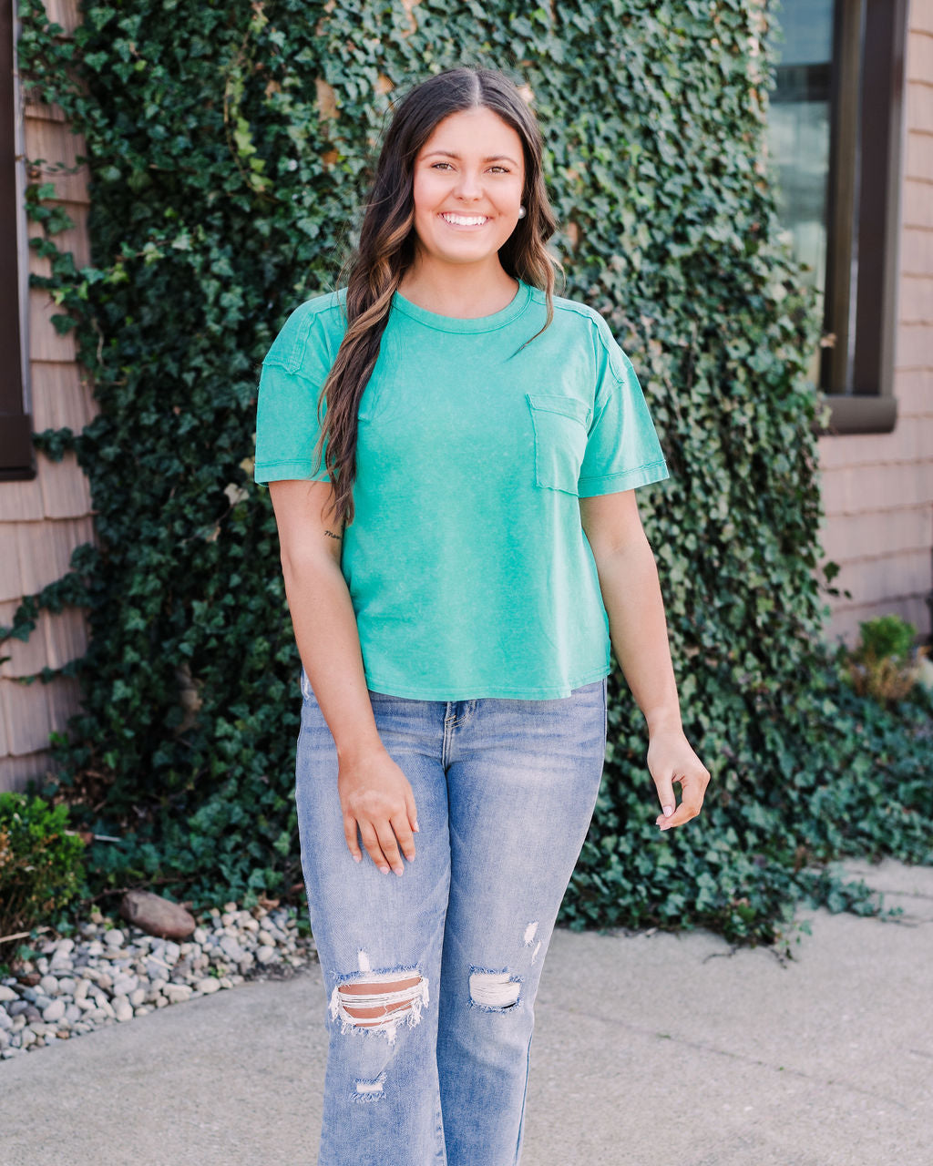 Vintage Washed Pocket Tee, Emerald