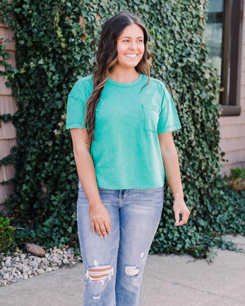 Vintage Washed Pocket Tee, Emerald