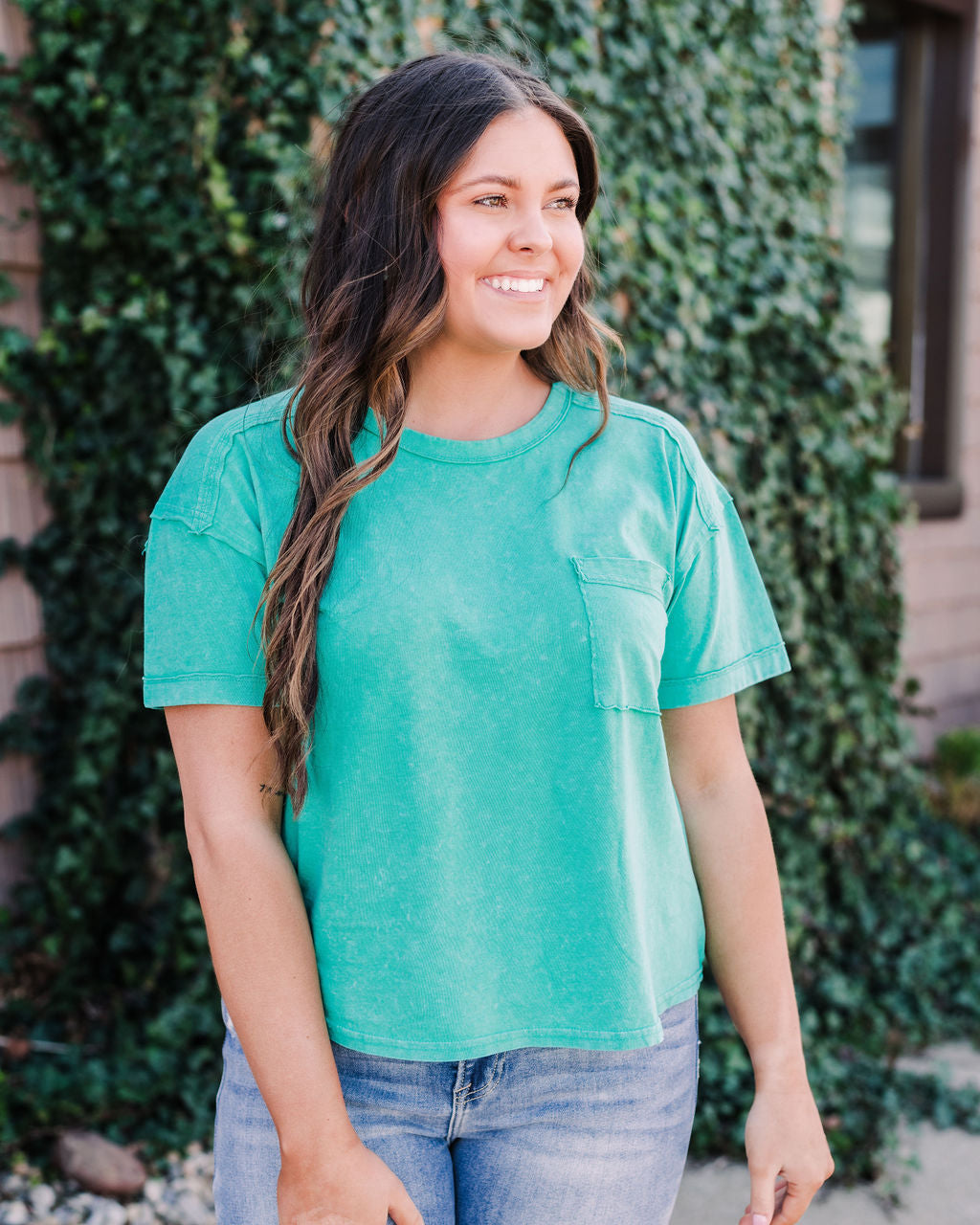 Vintage Washed Pocket Tee, Emerald