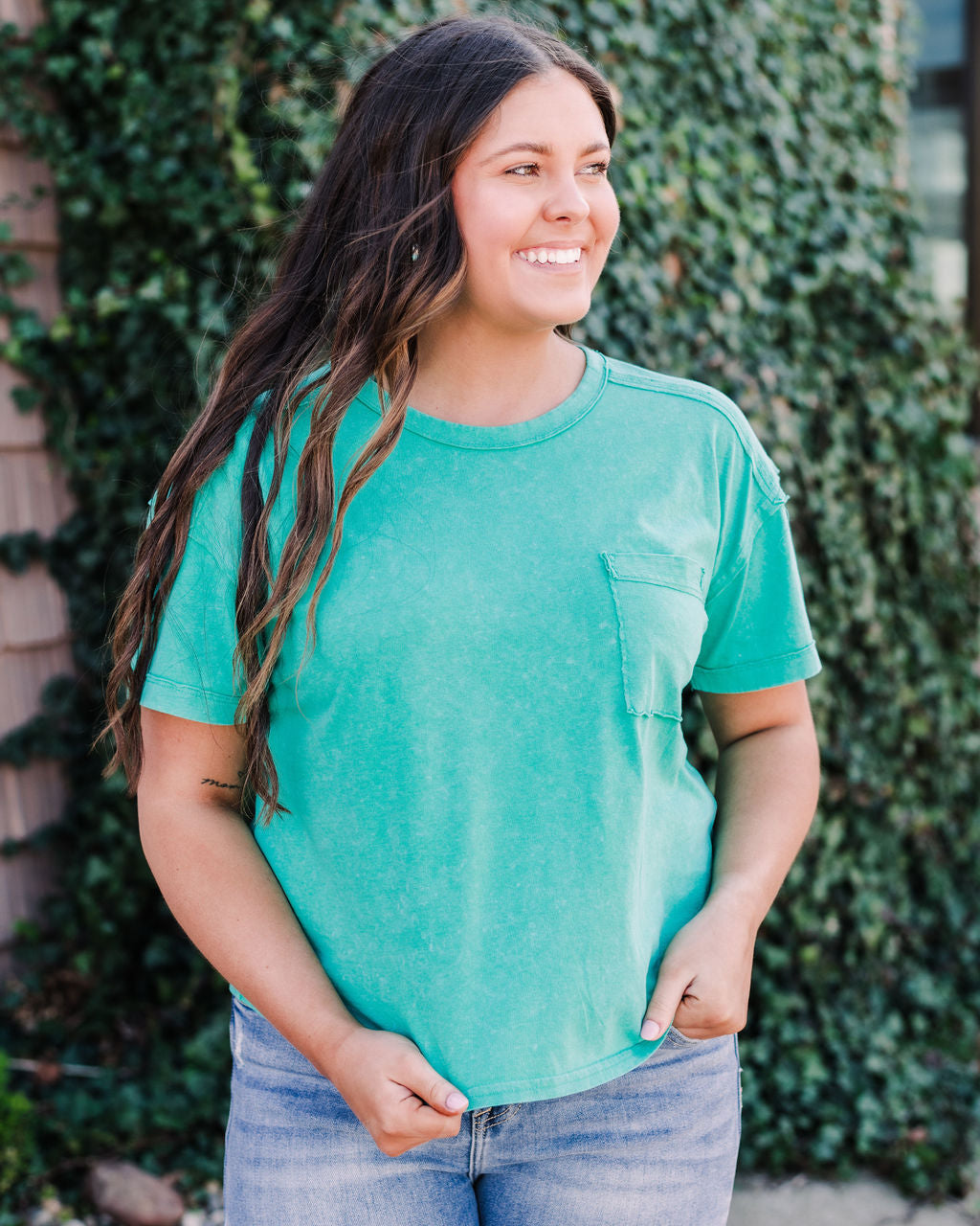 Vintage Washed Pocket Tee, Emerald