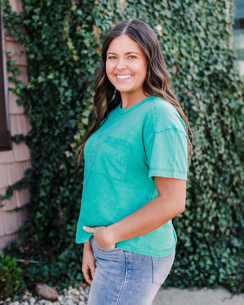 Vintage Washed Pocket Tee, Emerald