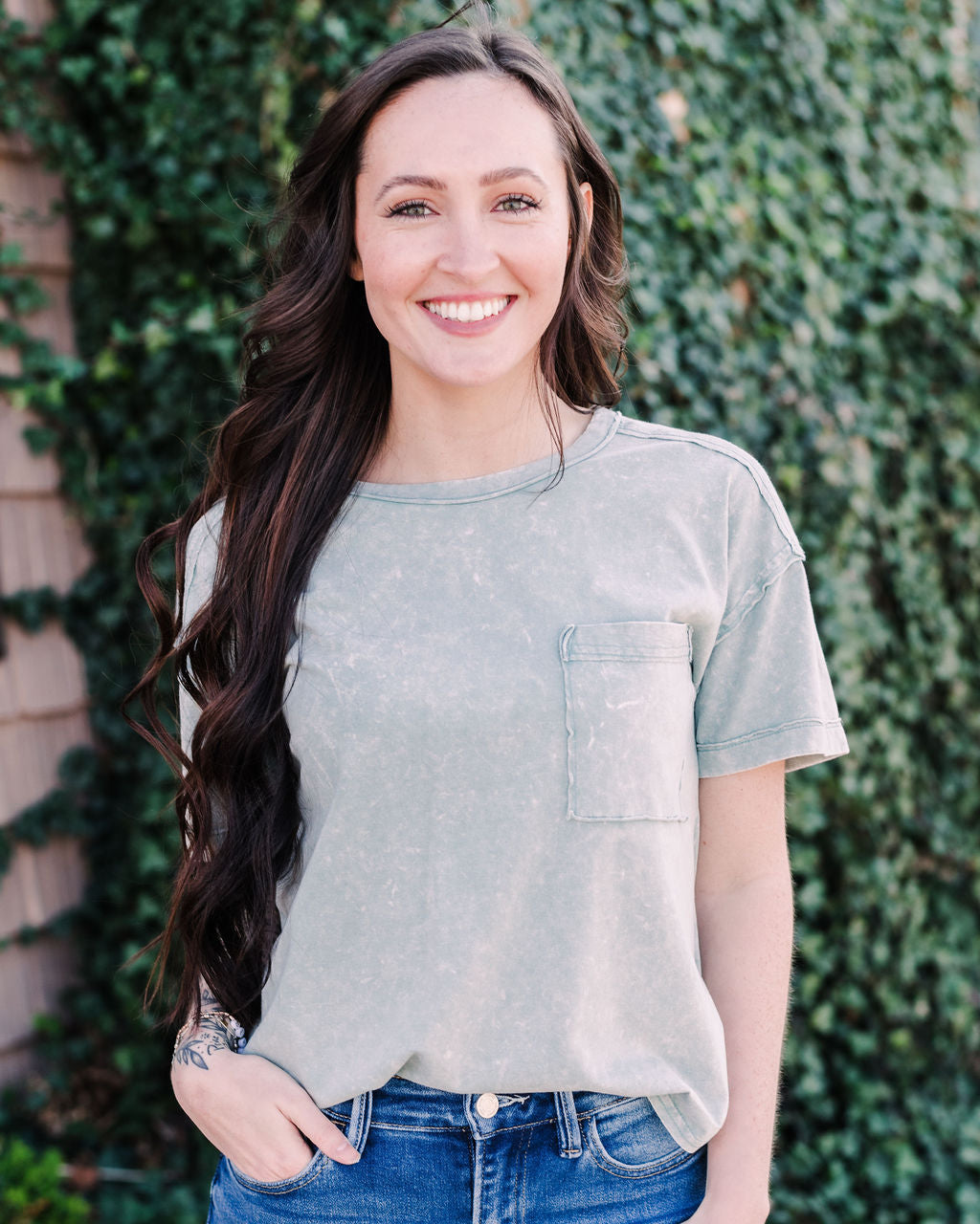 Vintage Washed Pocket Tee- Light Sage