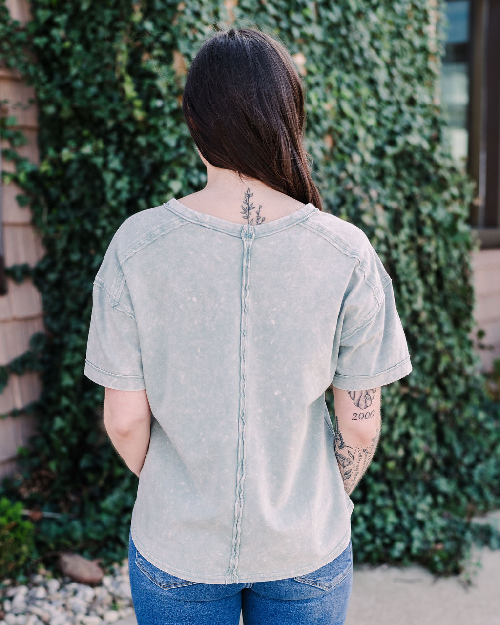 Vintage Washed Pocket Tee- Light Sage