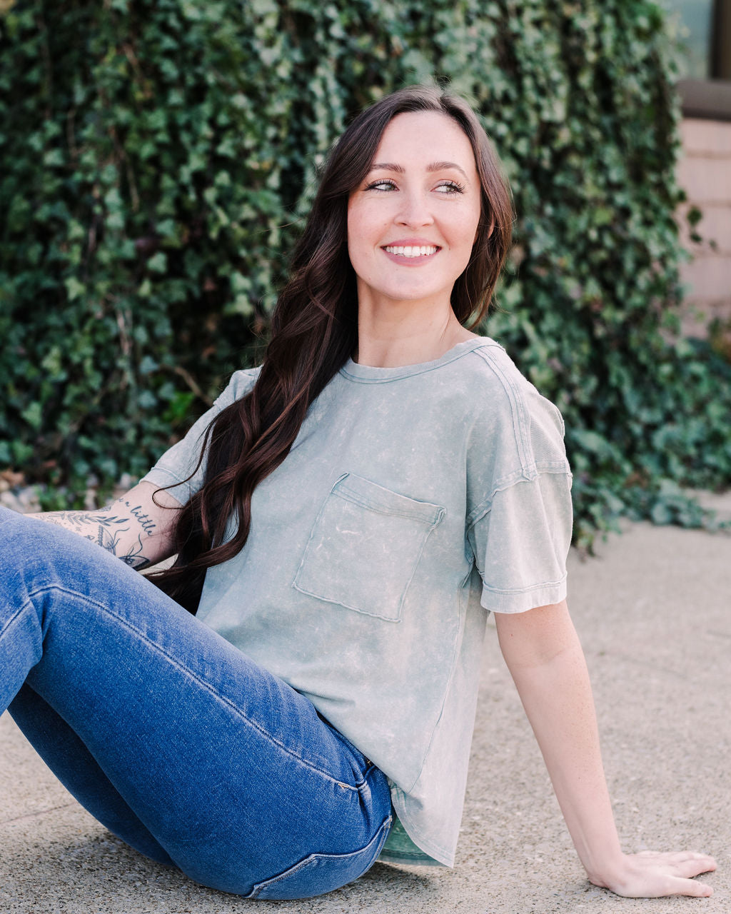 Vintage Washed Pocket Tee- Light Sage