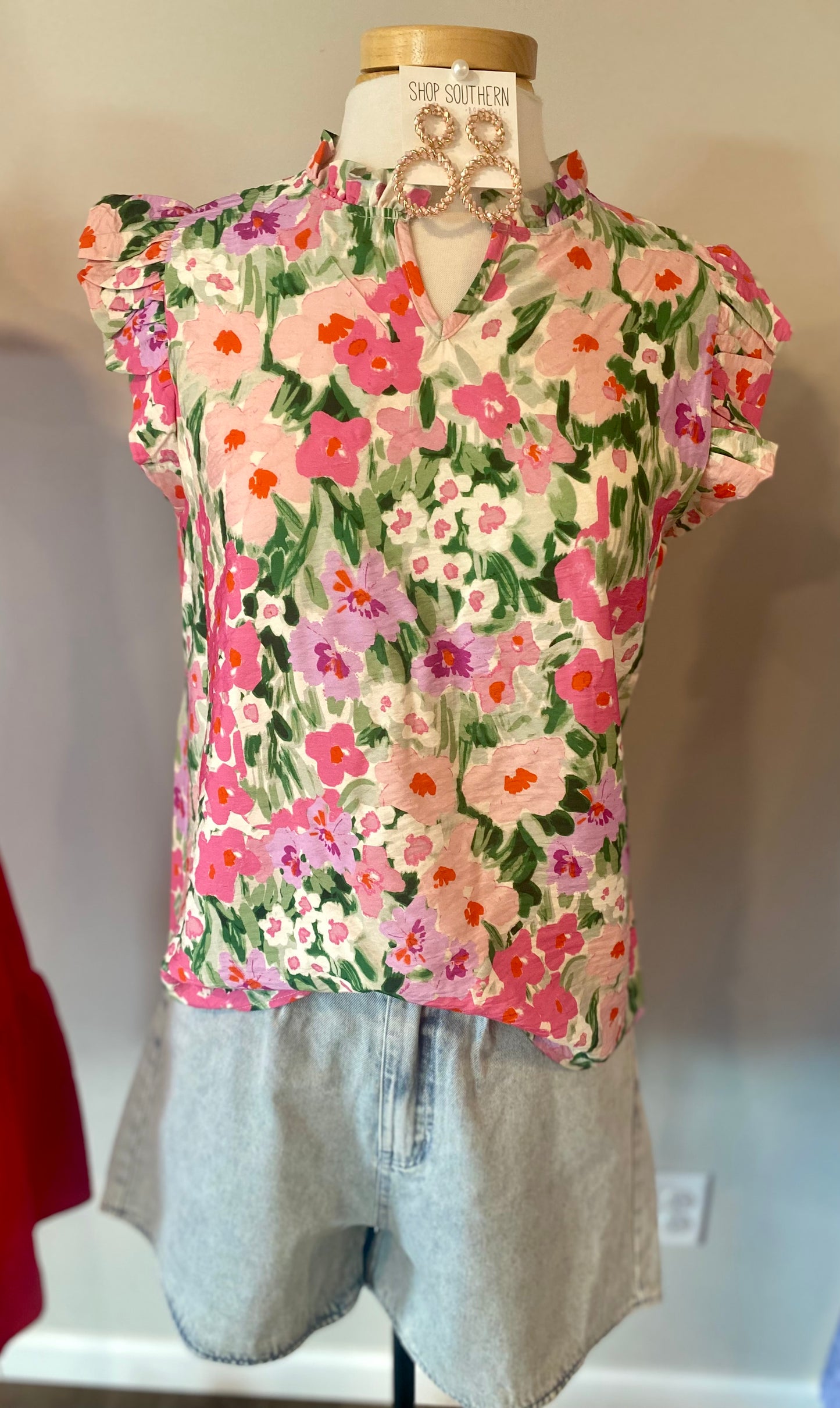 Floral V-Neck Ruffle Top