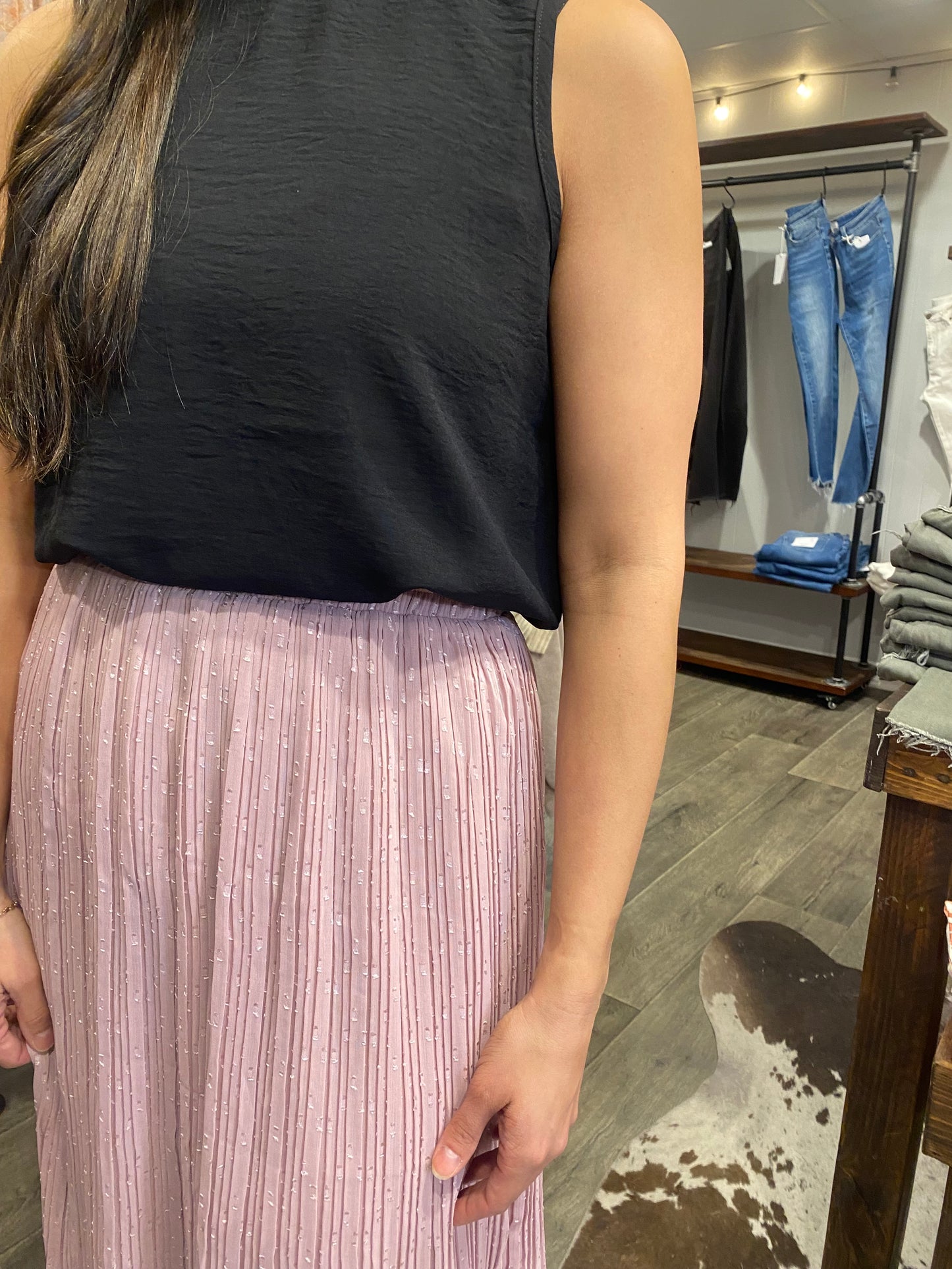 Swiss Dot Midi Skirt- Purple Mauve