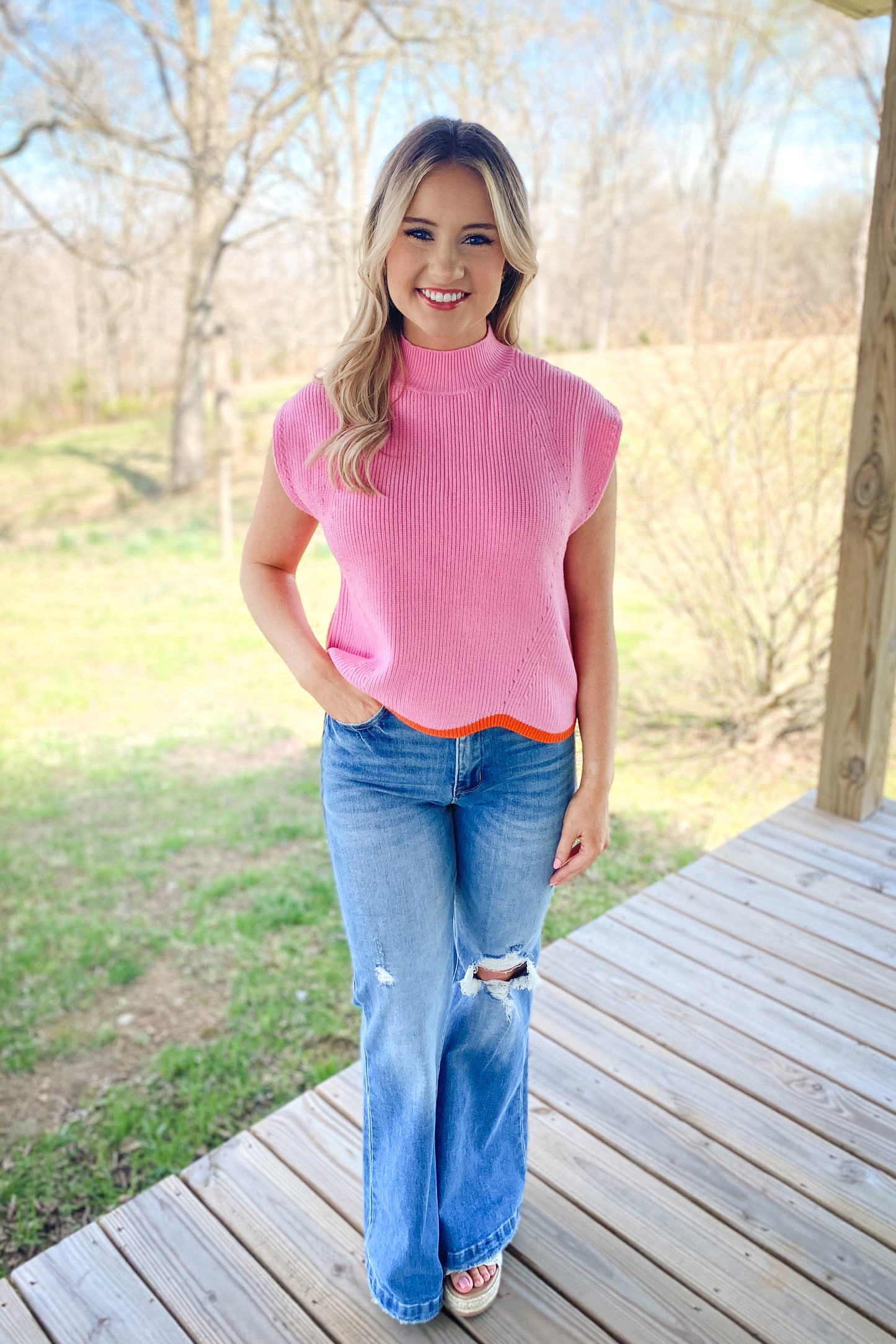 Pink Contrast Sweater Tee
