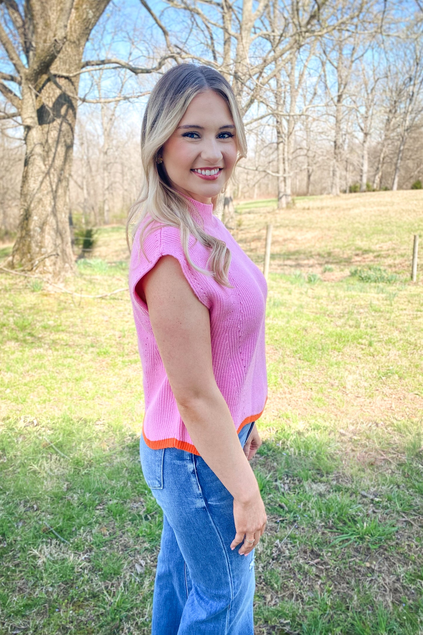 Pink Contrast Sweater Tee