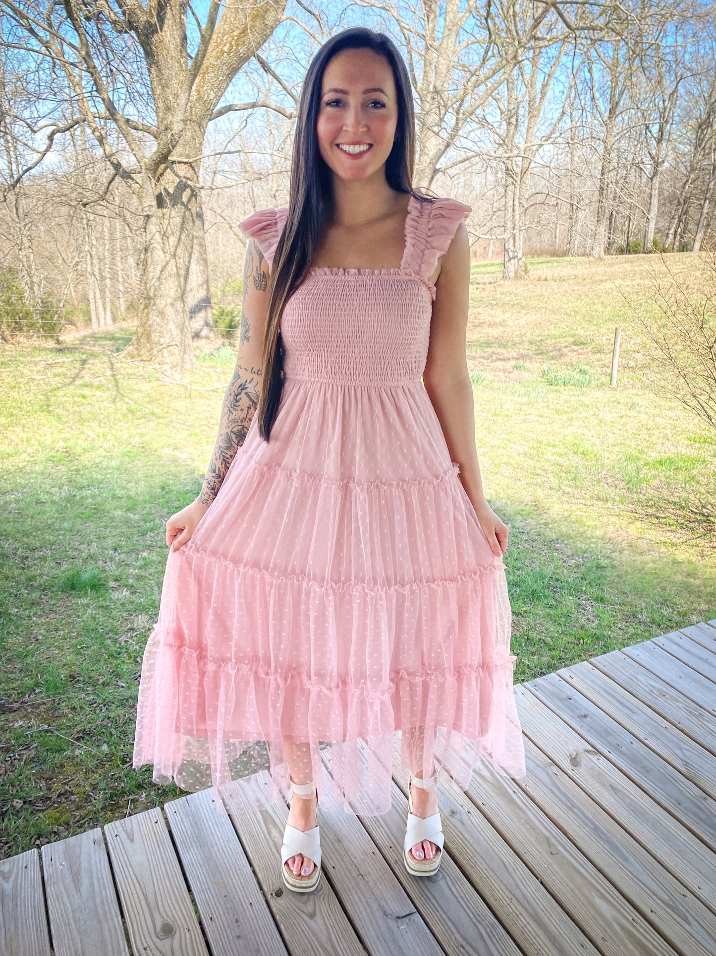 Pink Tiered Midi Dress