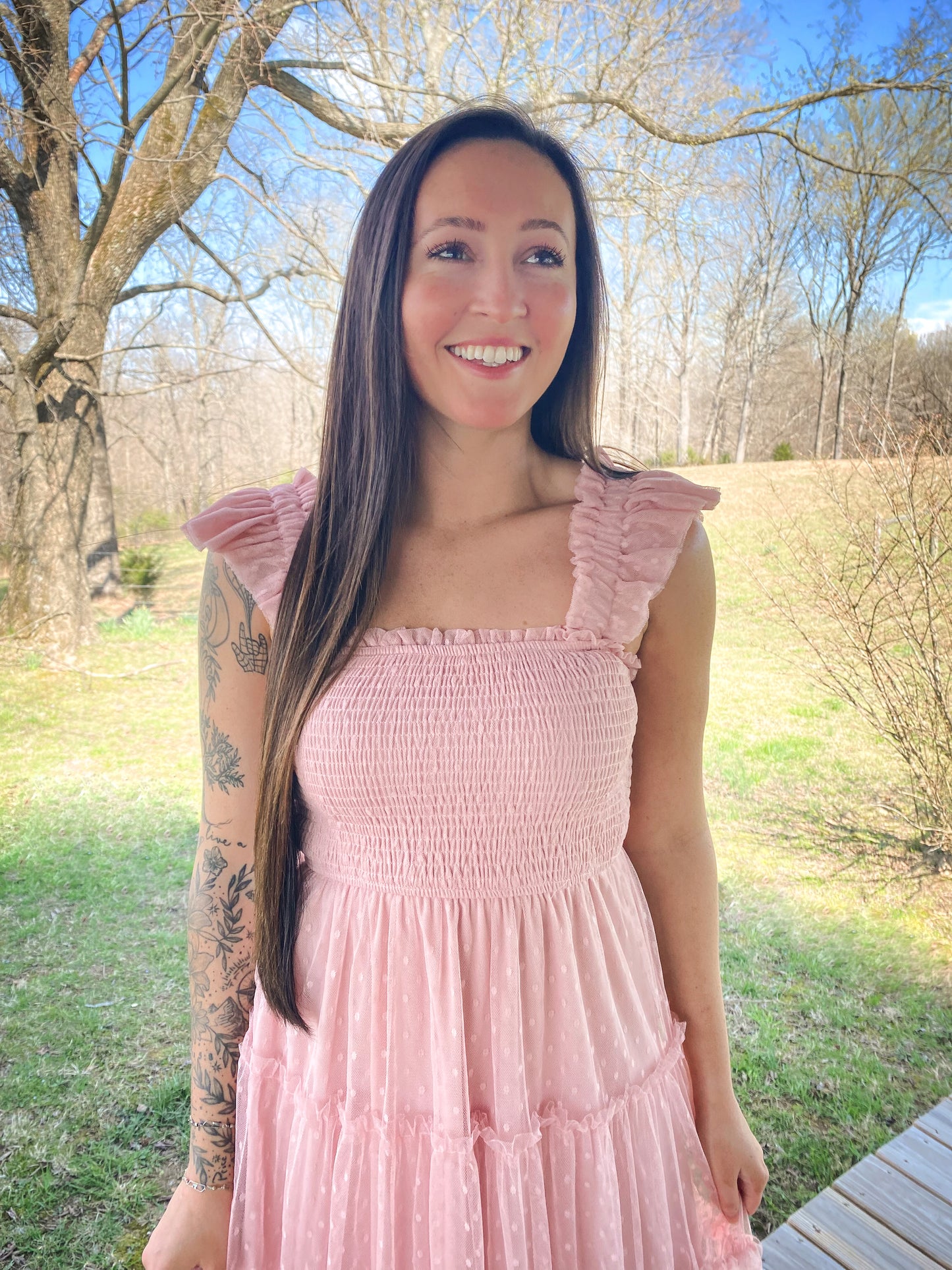 Pink Tiered Midi Dress