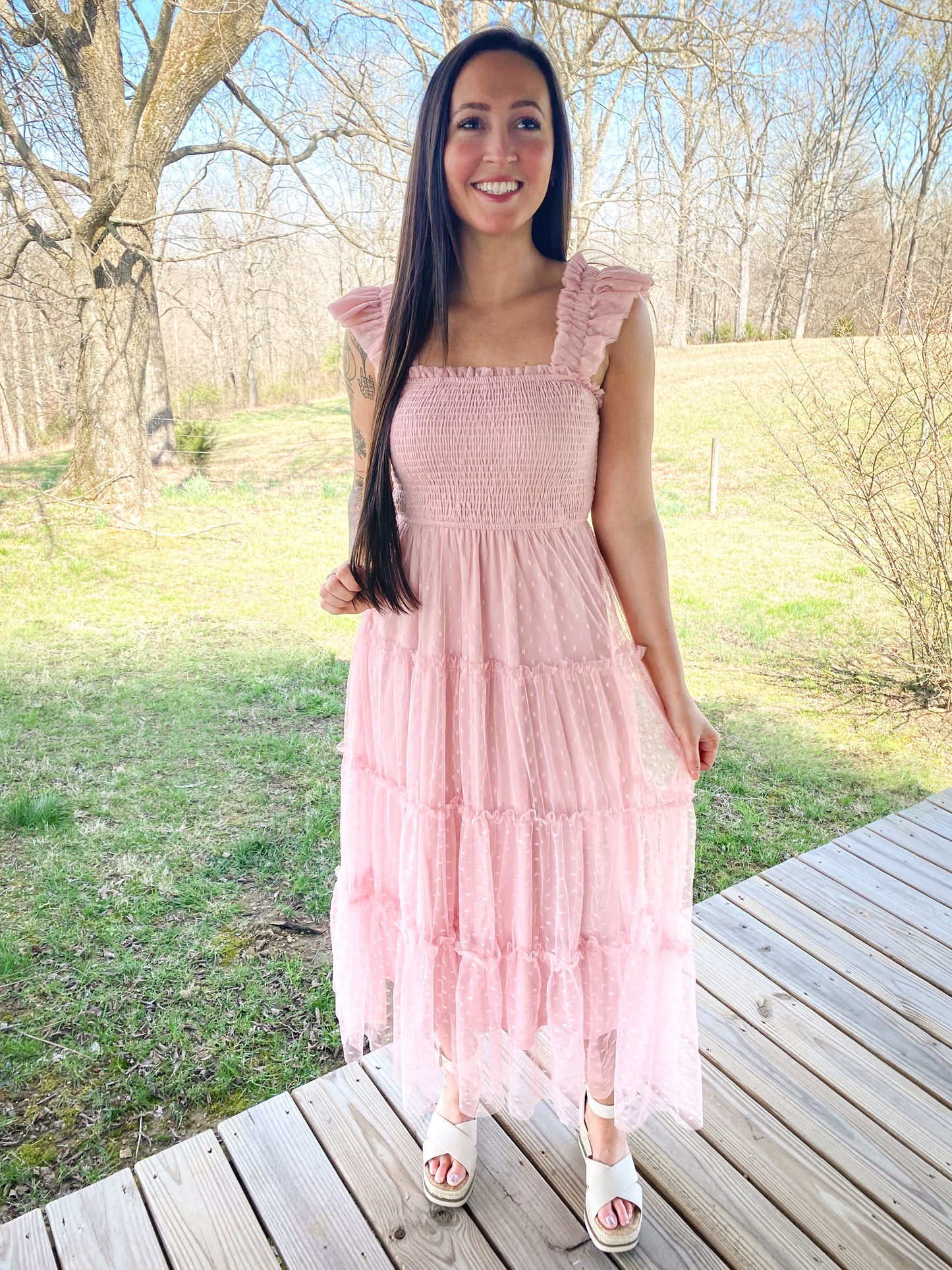 Pink Tiered Midi Dress