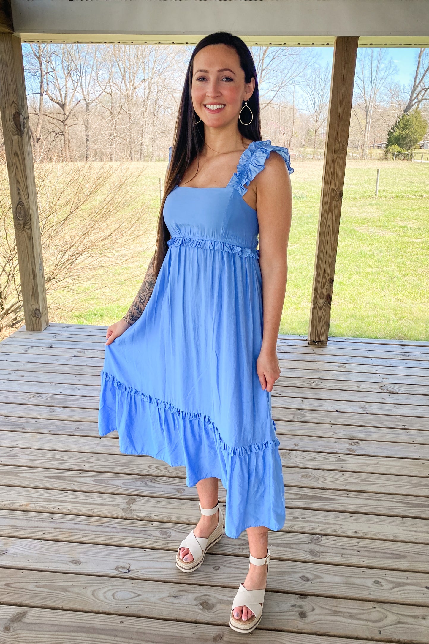 Blue Ruffle Midi Dress