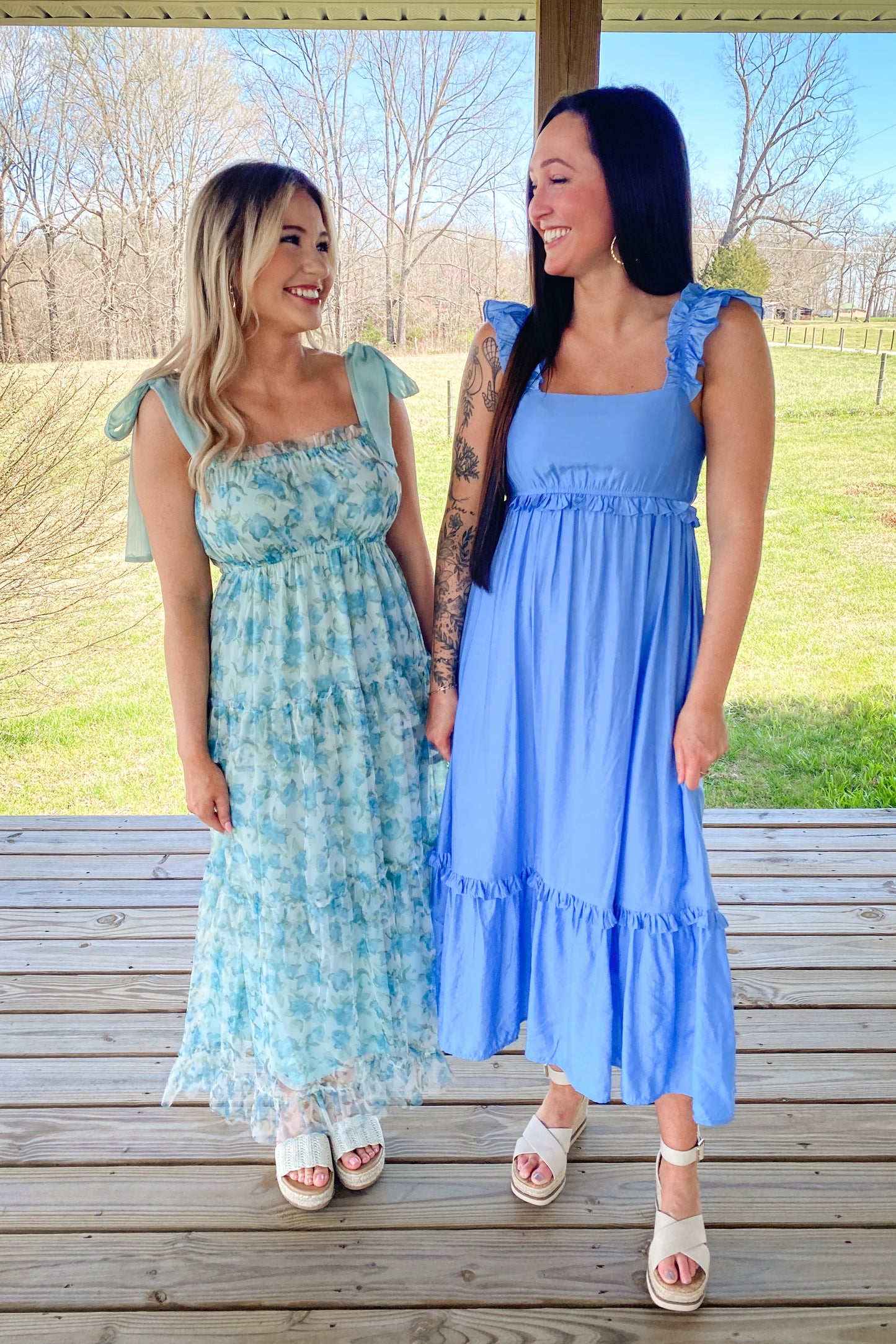 Blue Ruffle Midi Dress