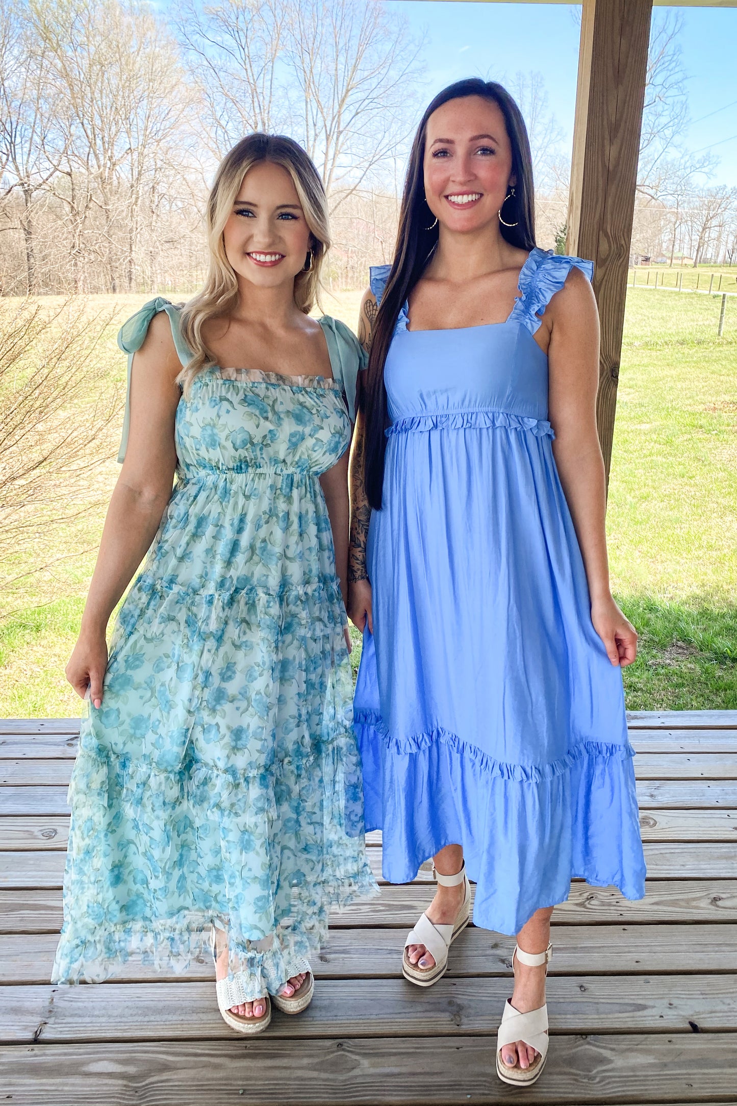 Blue Ruffle Midi Dress