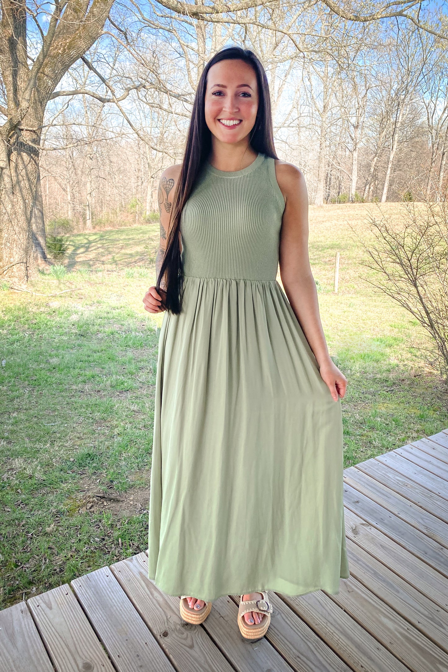 Light Olive Knit Maxi Dress