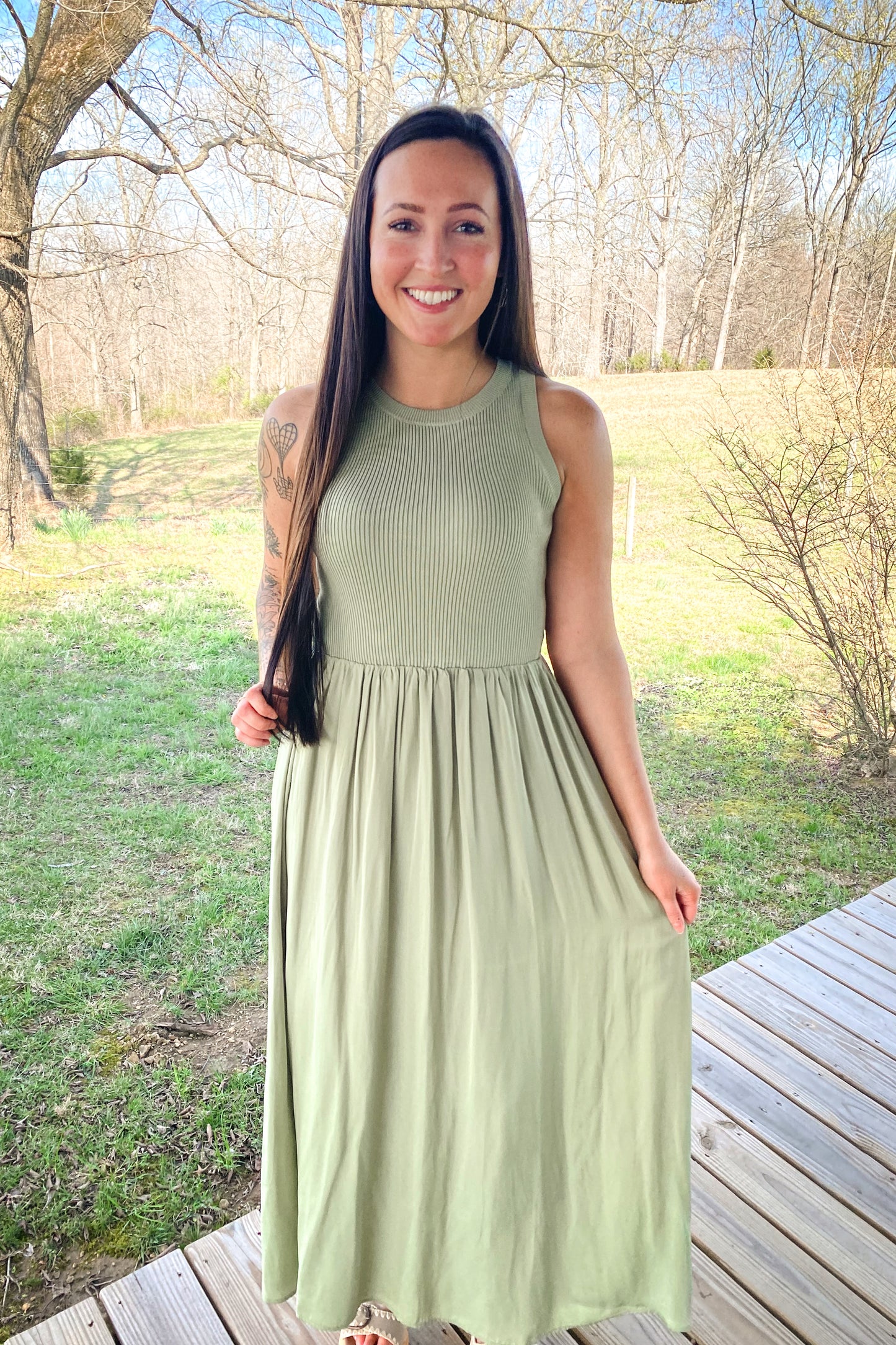 Light Olive Knit Maxi Dress