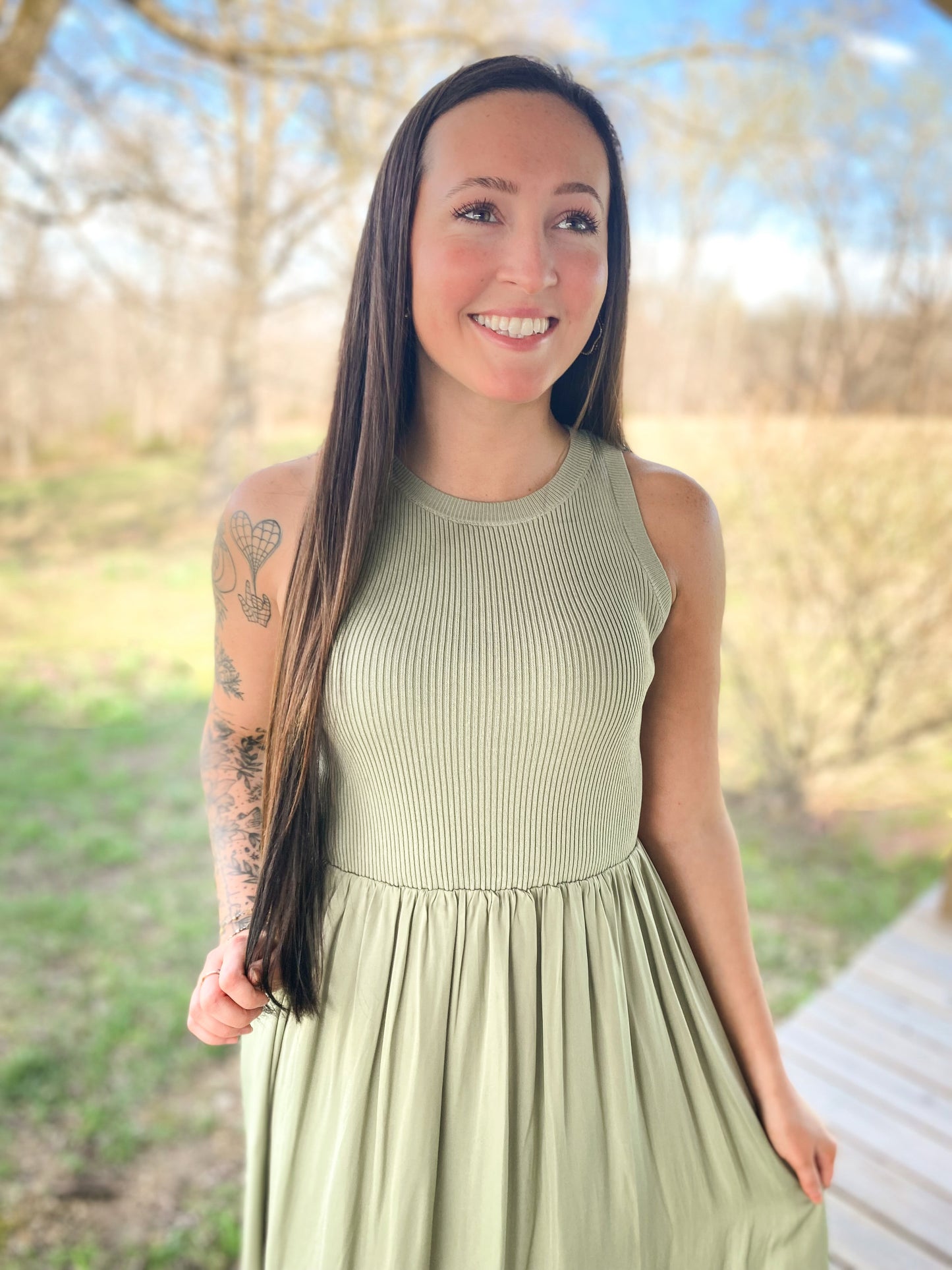 Light Olive Knit Maxi Dress