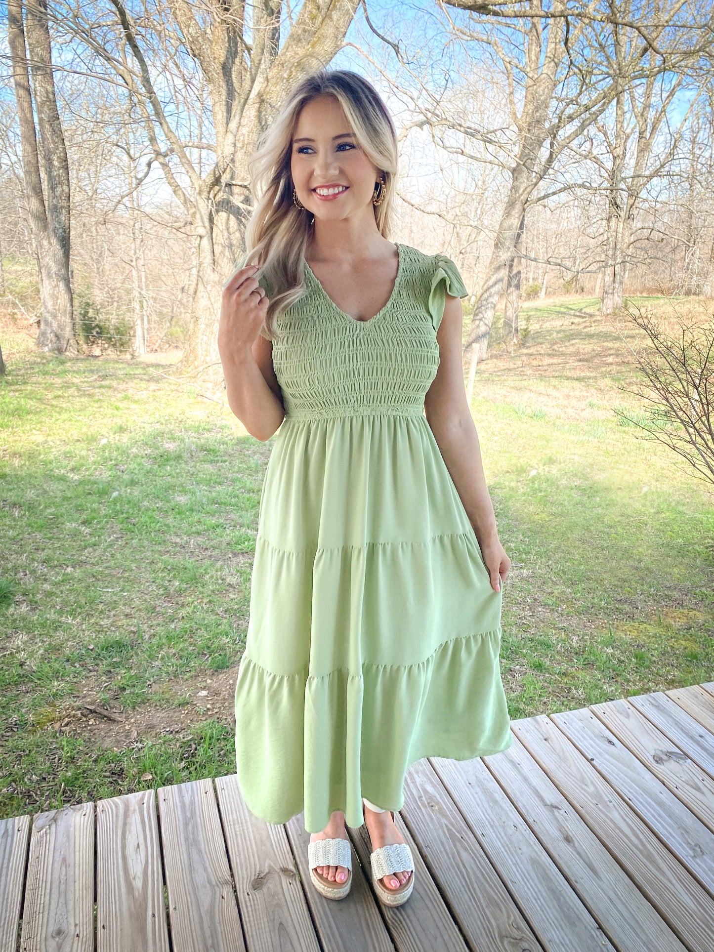 Sage Smocked Dress