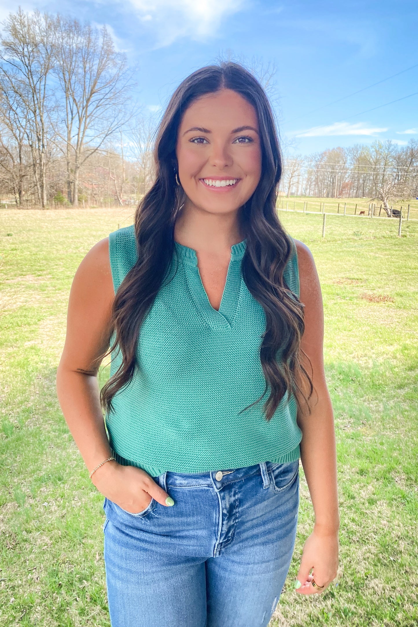 Green V-Neck Sweater Tee