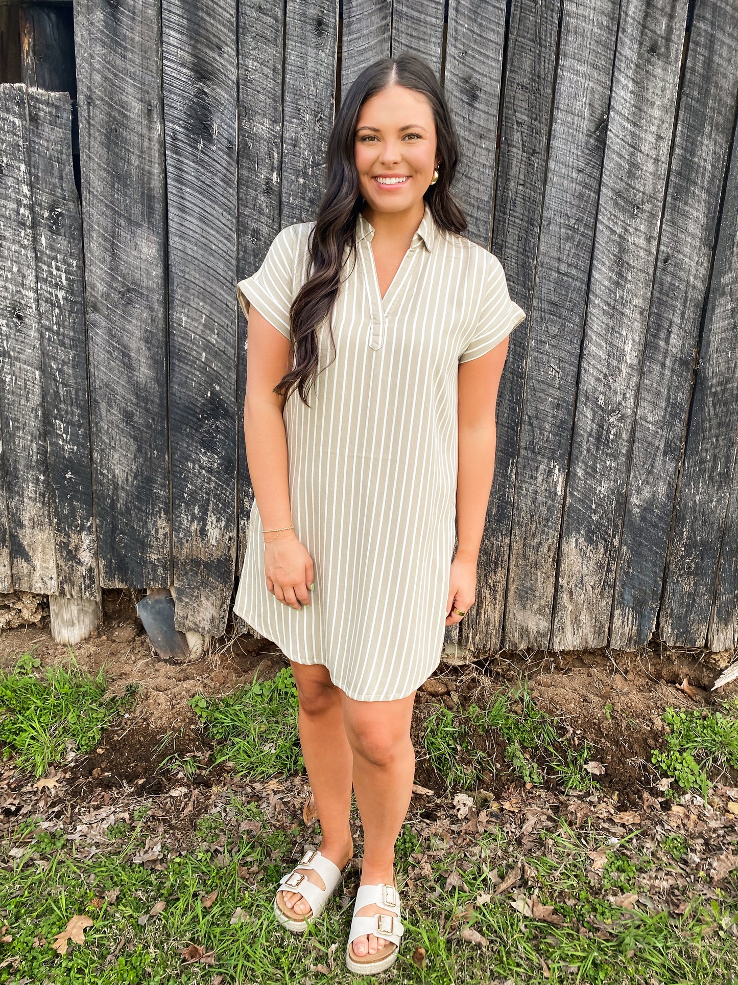 Sage Striped Dress