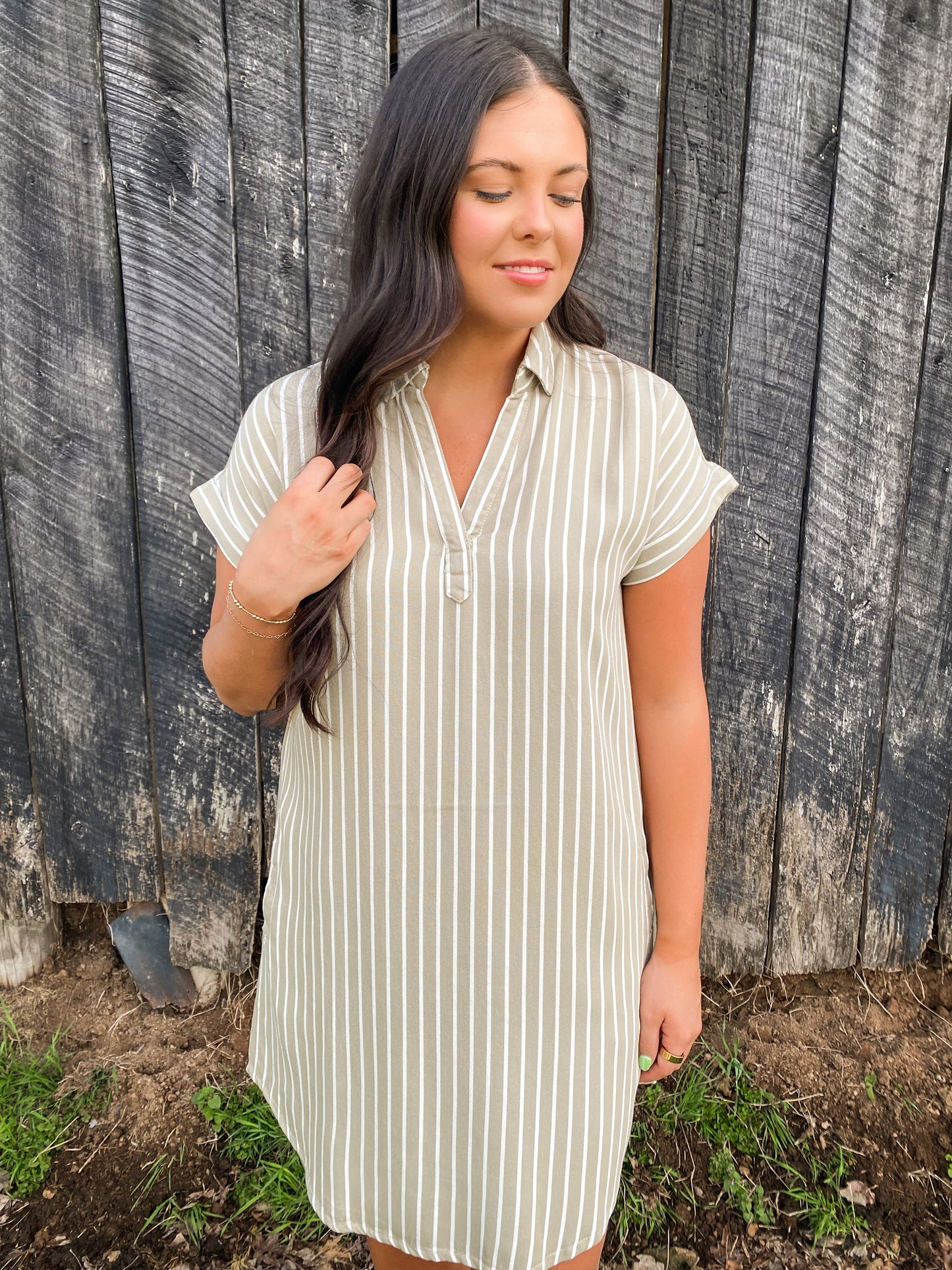 Sage Striped Dress