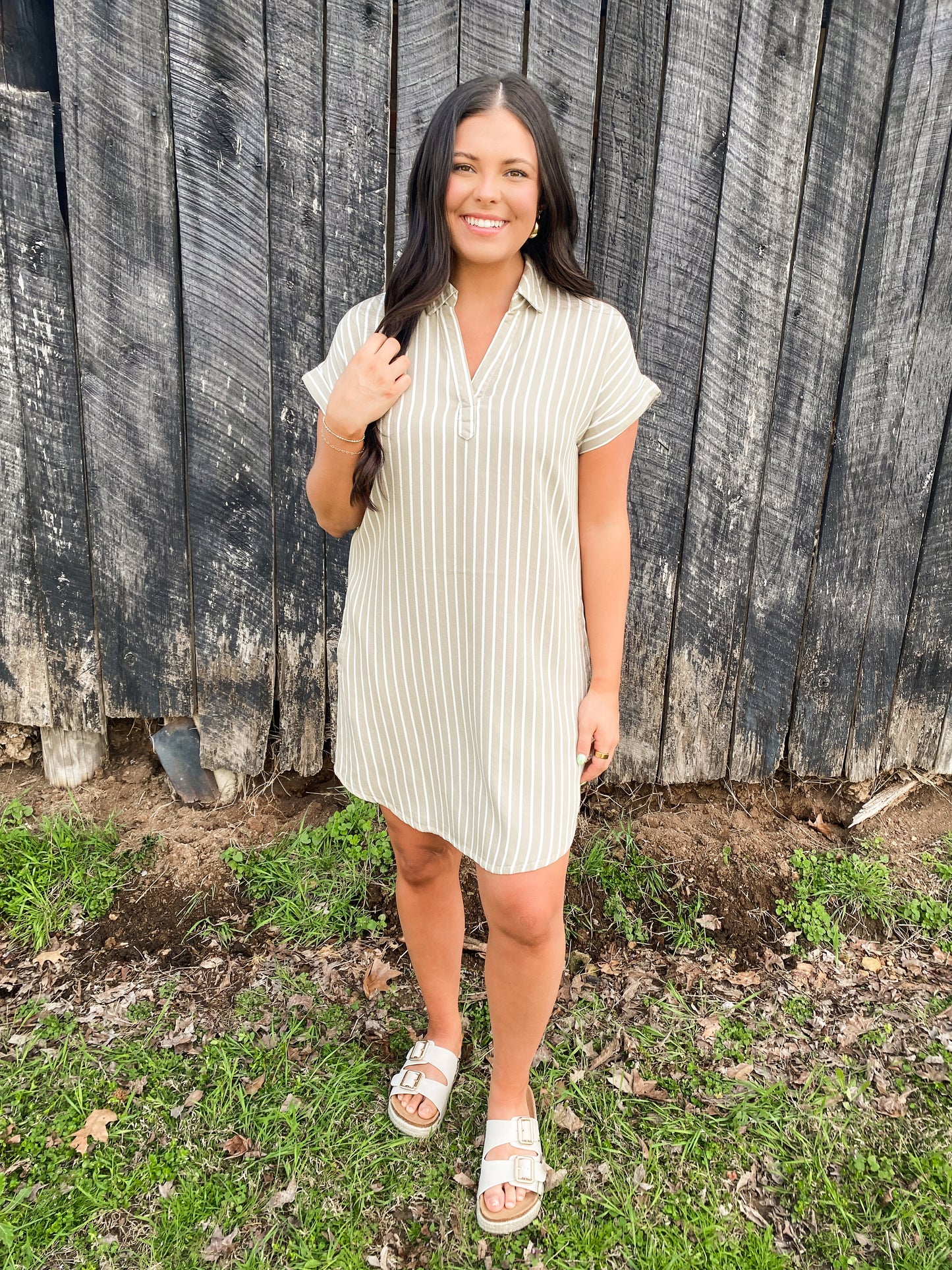 Sage Striped Dress