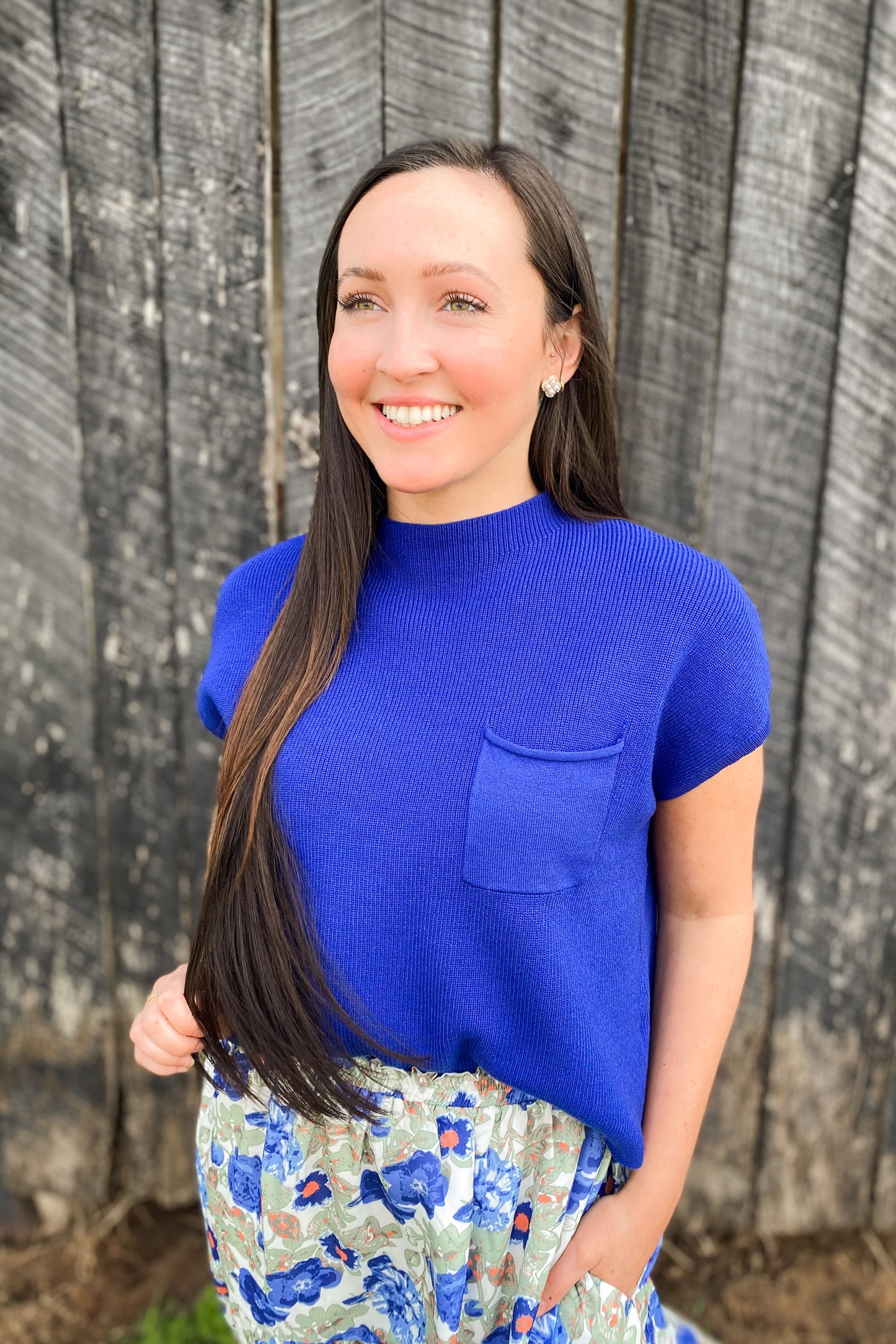 Ivory/Blue Floral Midi Skirt