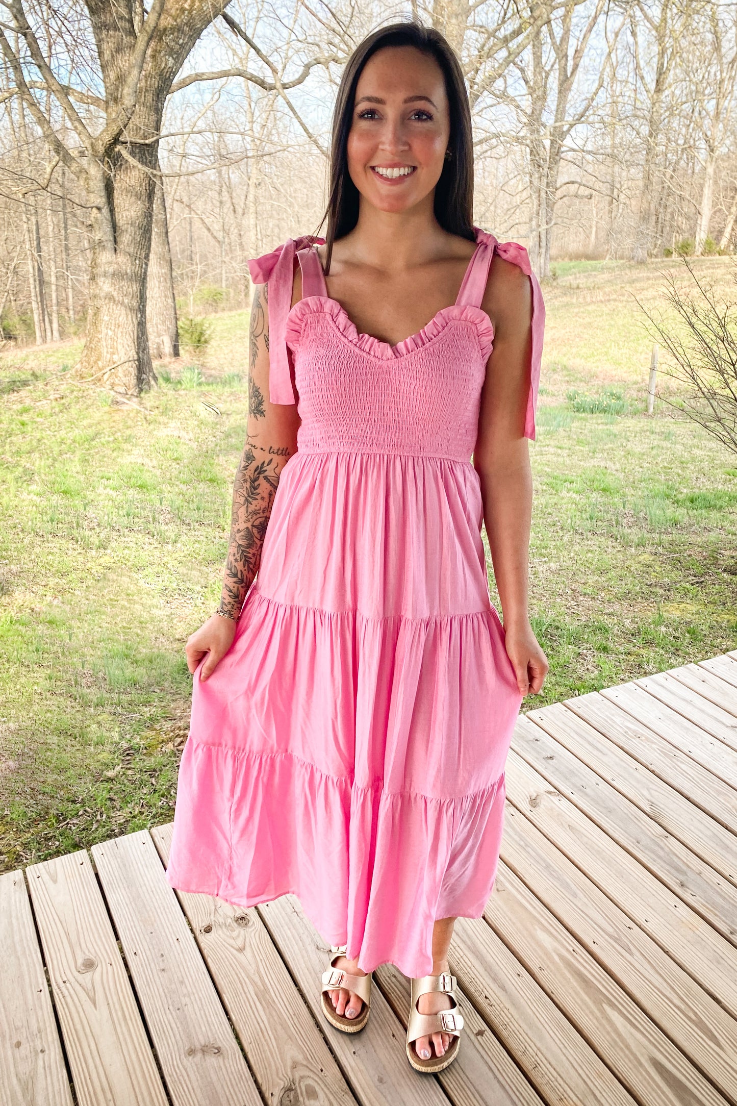 Pink Sweetheart Neck Midi
