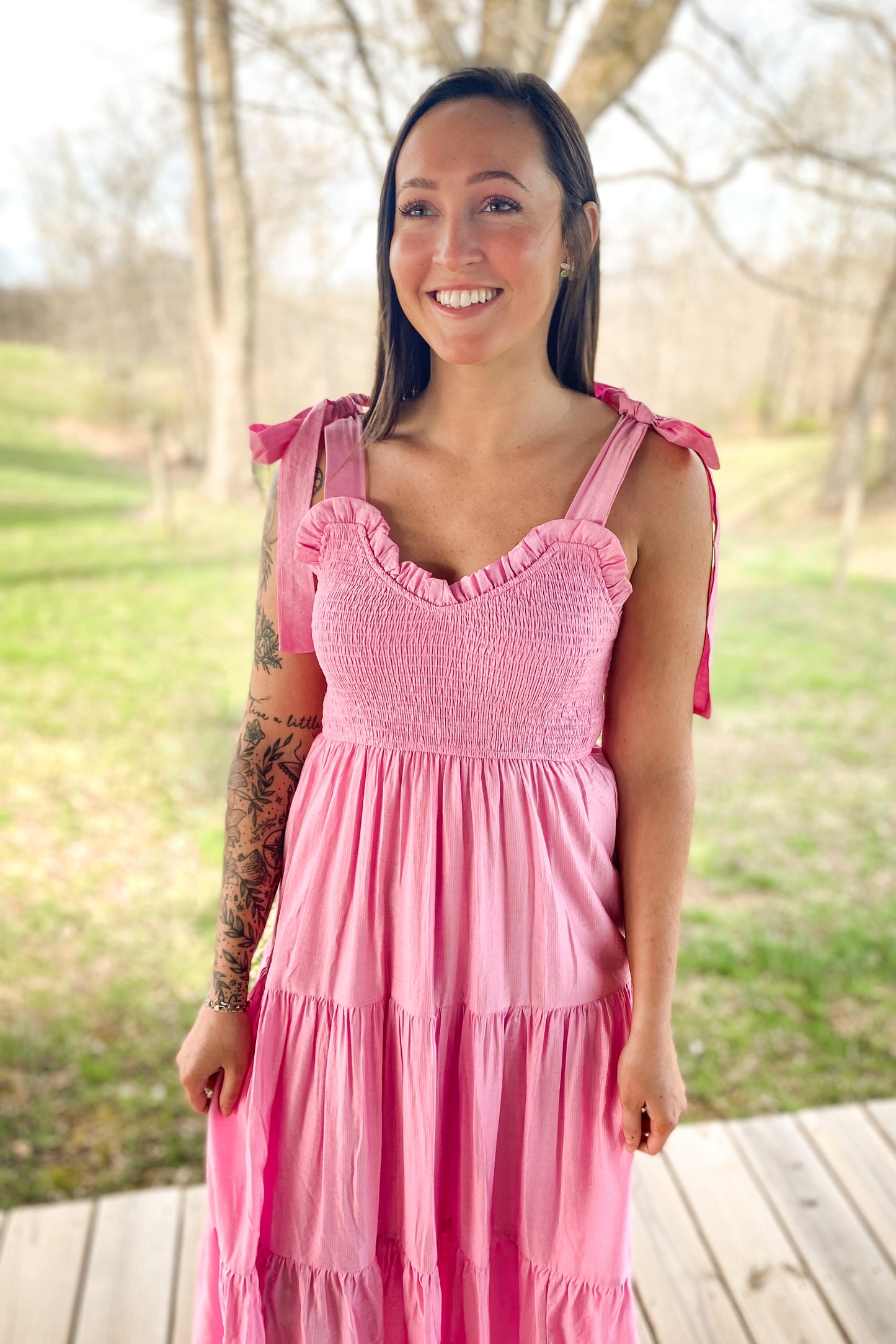 Pink Sweetheart Neck Midi