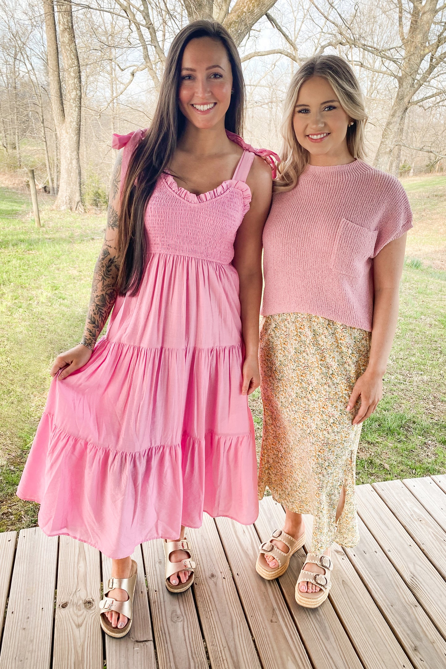 Pink Sweetheart Neck Midi