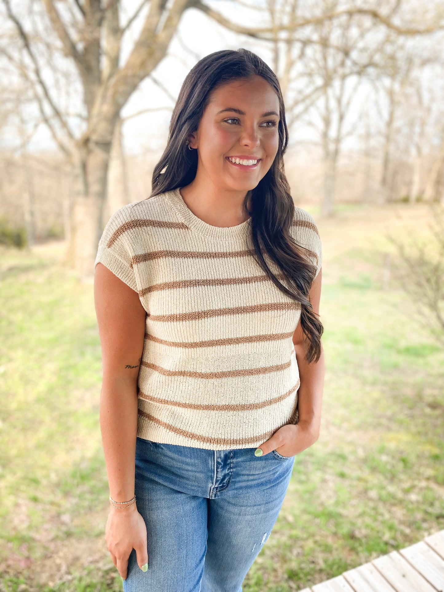Khaki Striped Sweater Tee