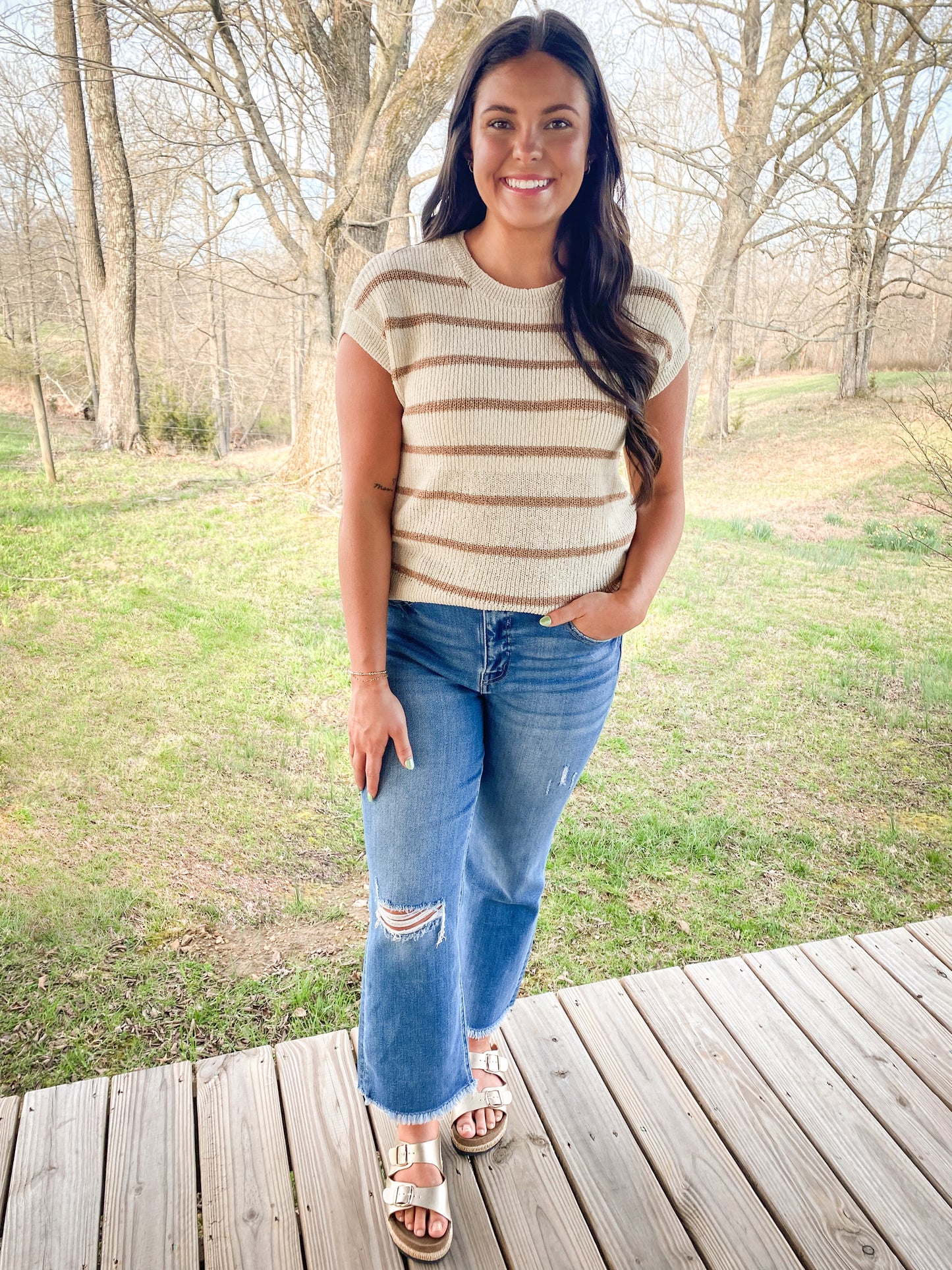 Khaki Striped Sweater Tee