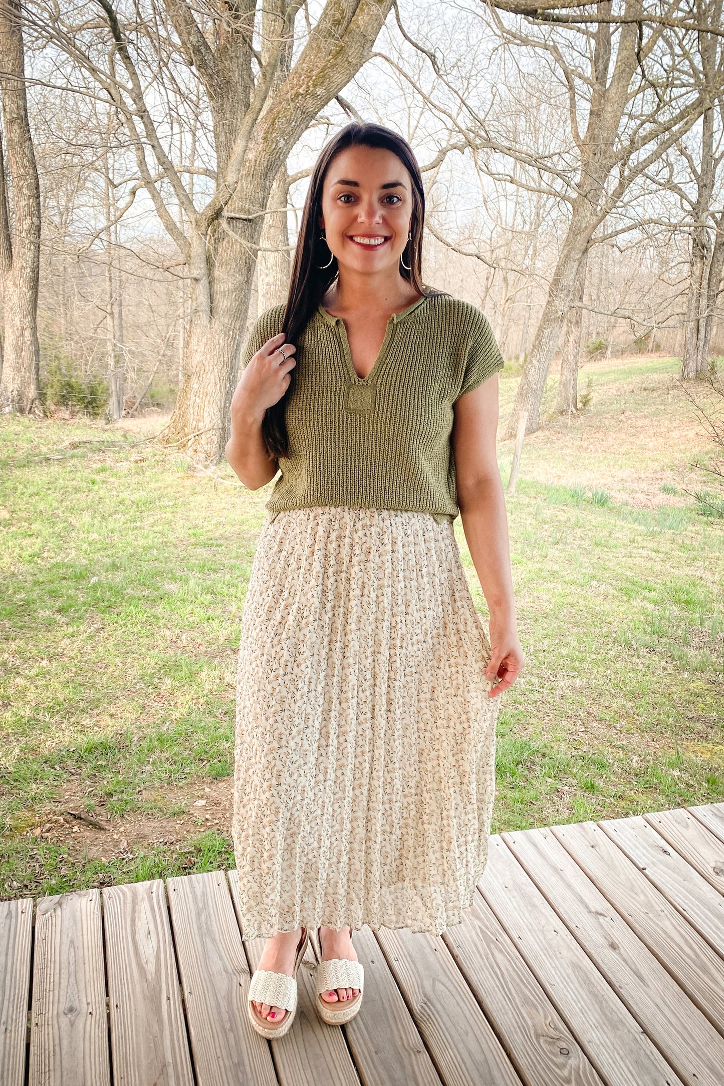 Pleated Golden Midi Skirt