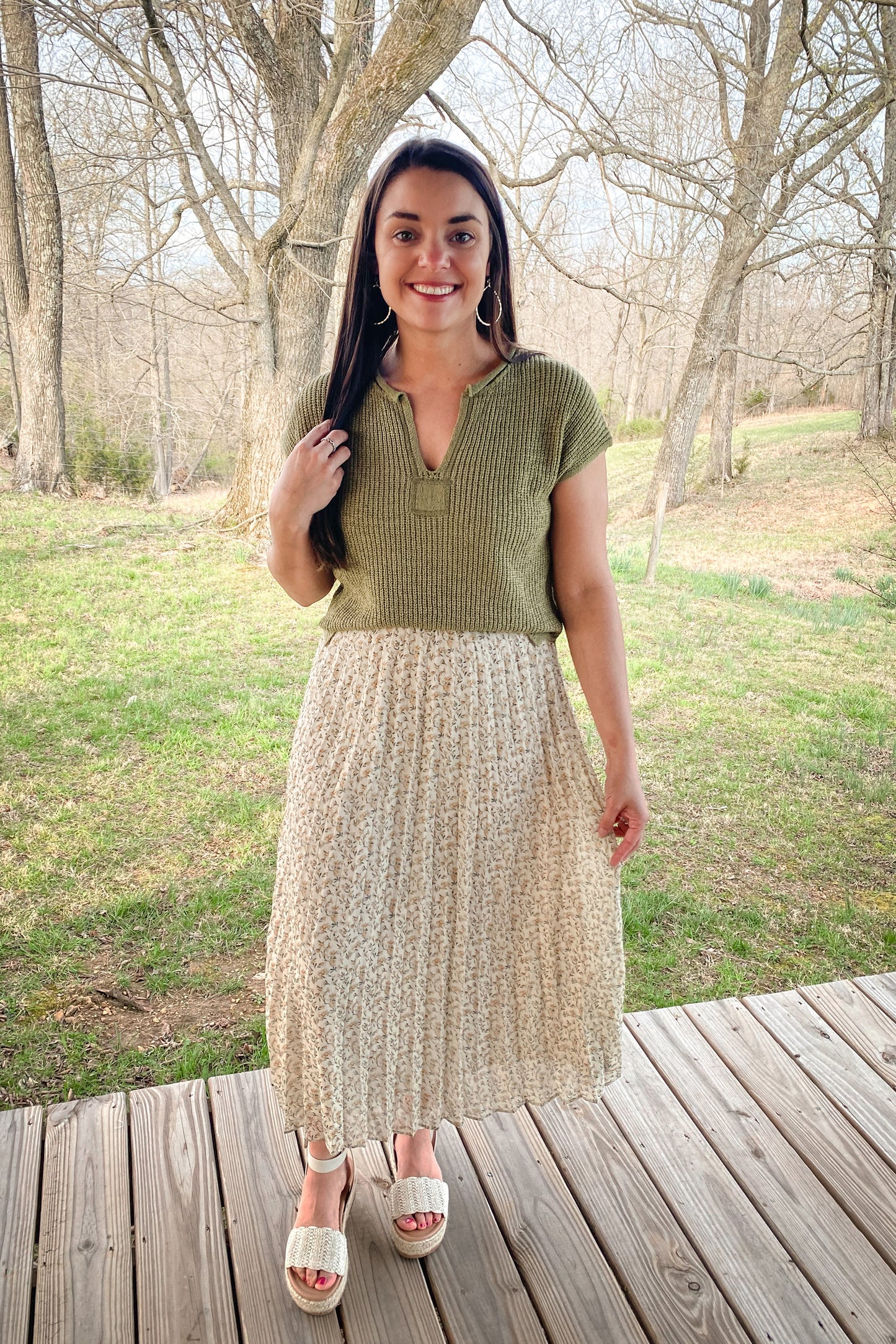 Pleated Golden Midi Skirt