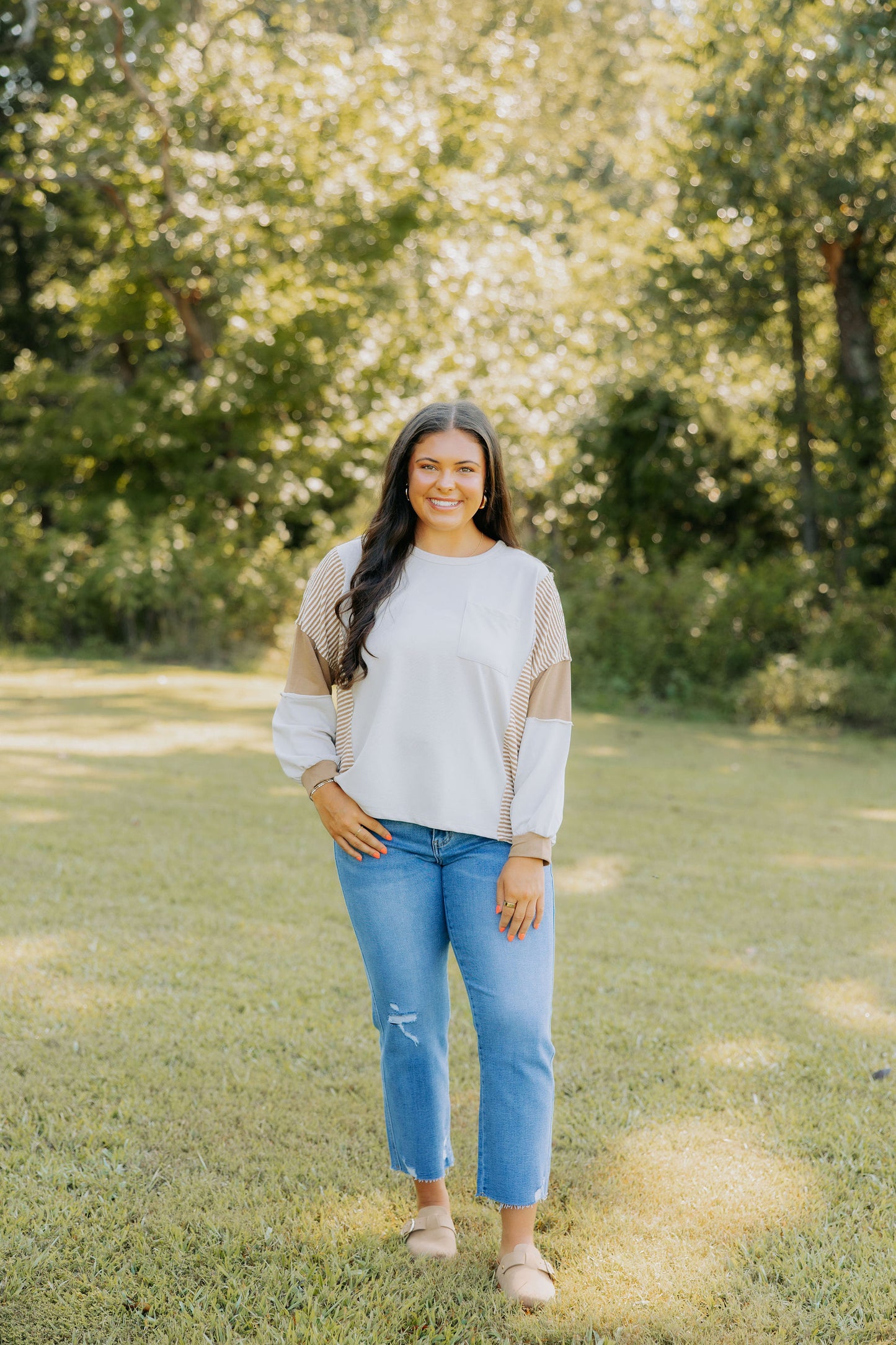 Taupe Multi Stripe Top