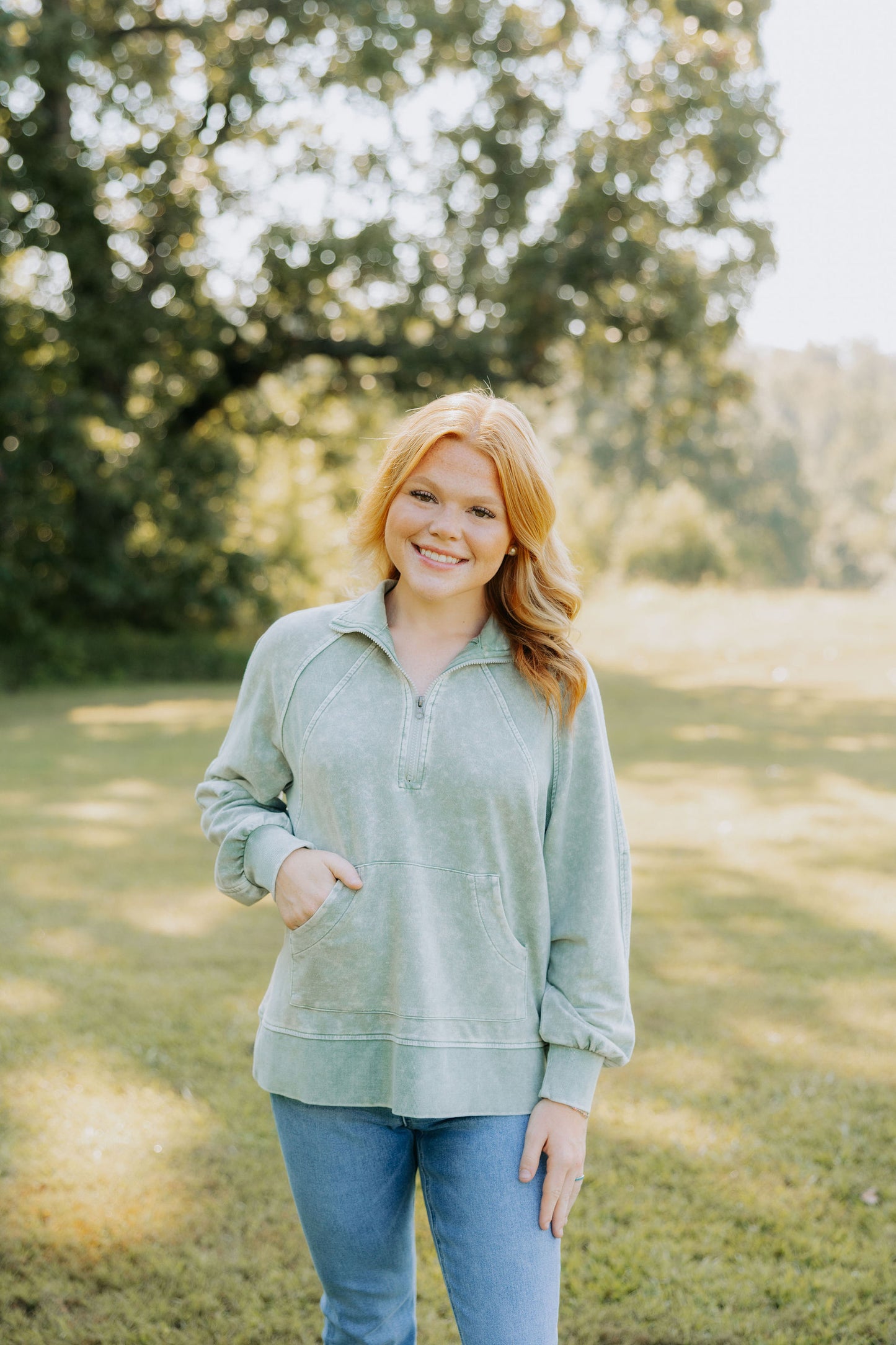 Olive Washed Half Zip Pullover