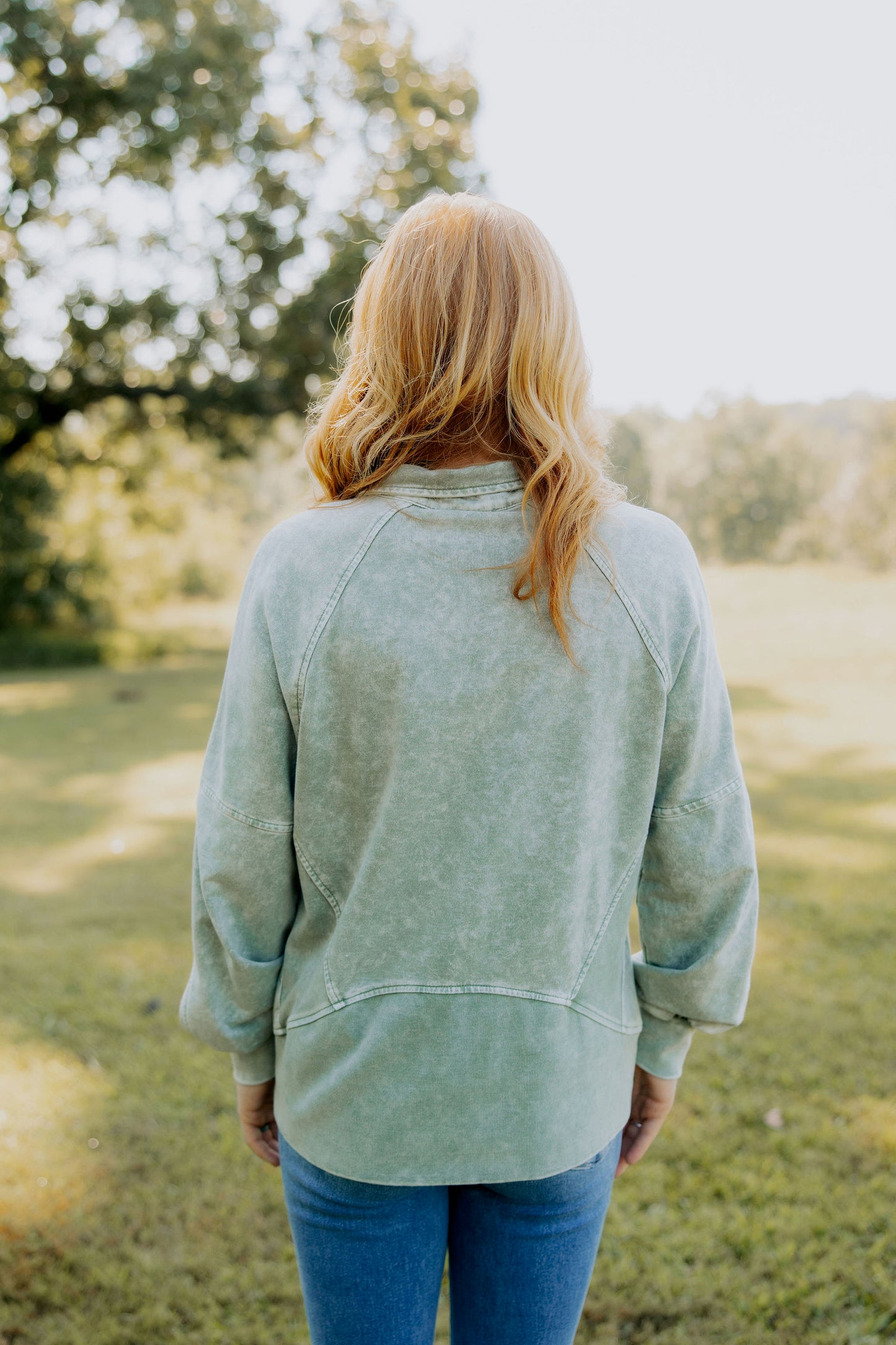 Olive Washed Half Zip Pullover