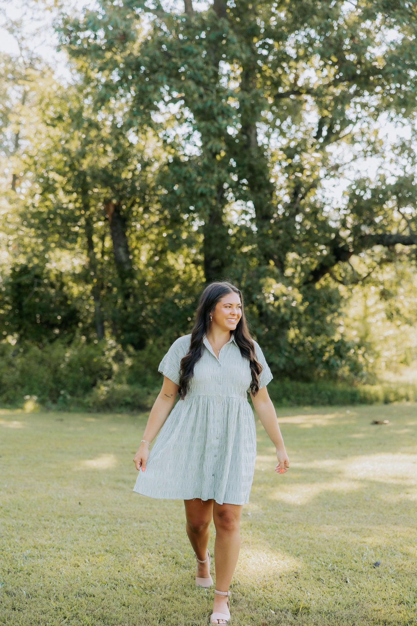 Olive Striped Button Down Dress