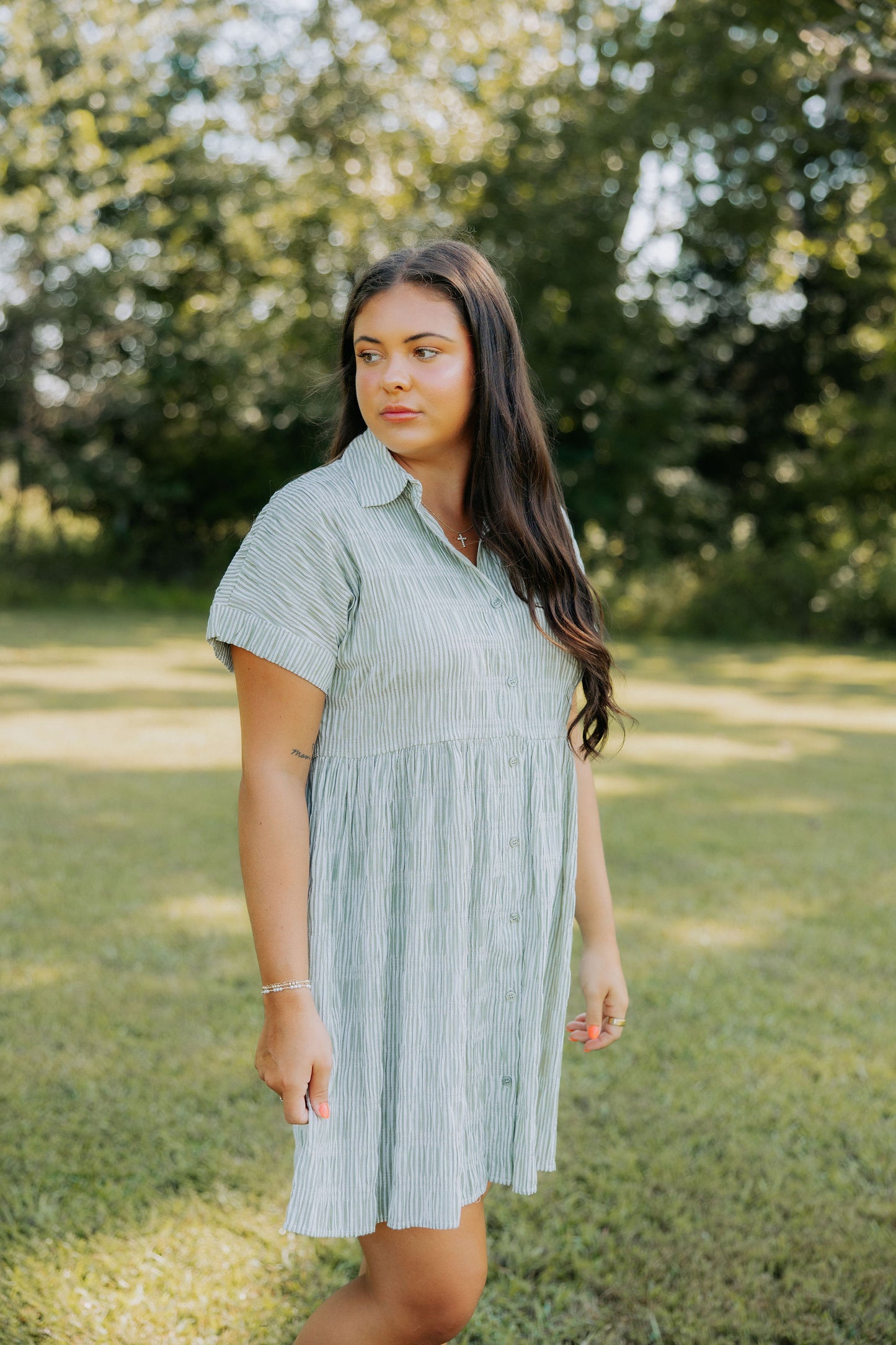 Olive Striped Button Down Dress