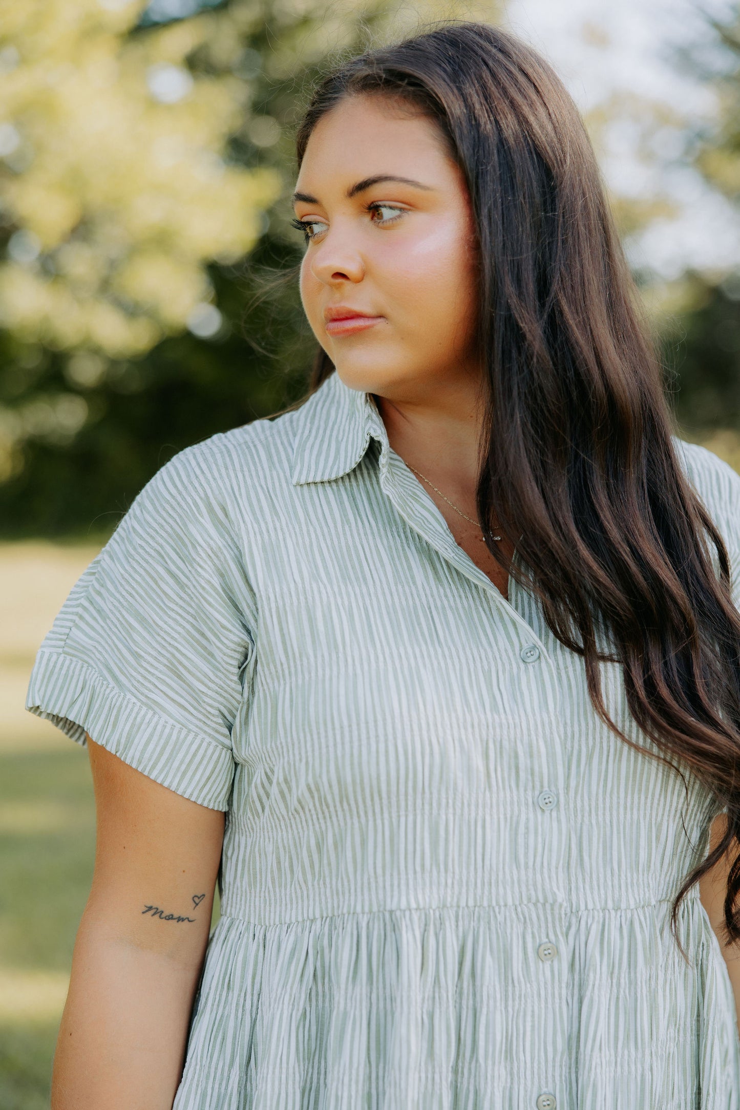 Olive Striped Button Down Dress