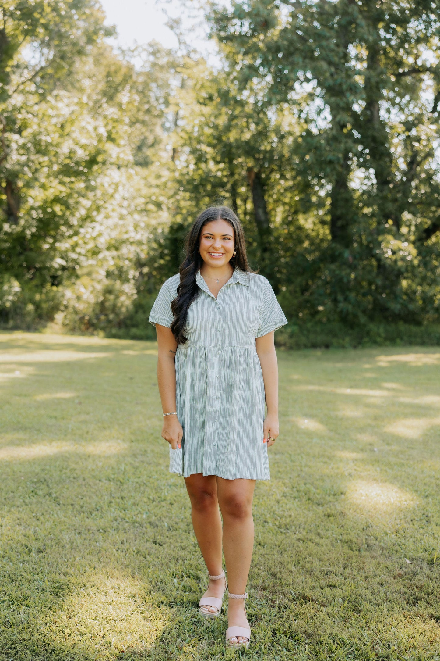 Olive Striped Button Down Dress