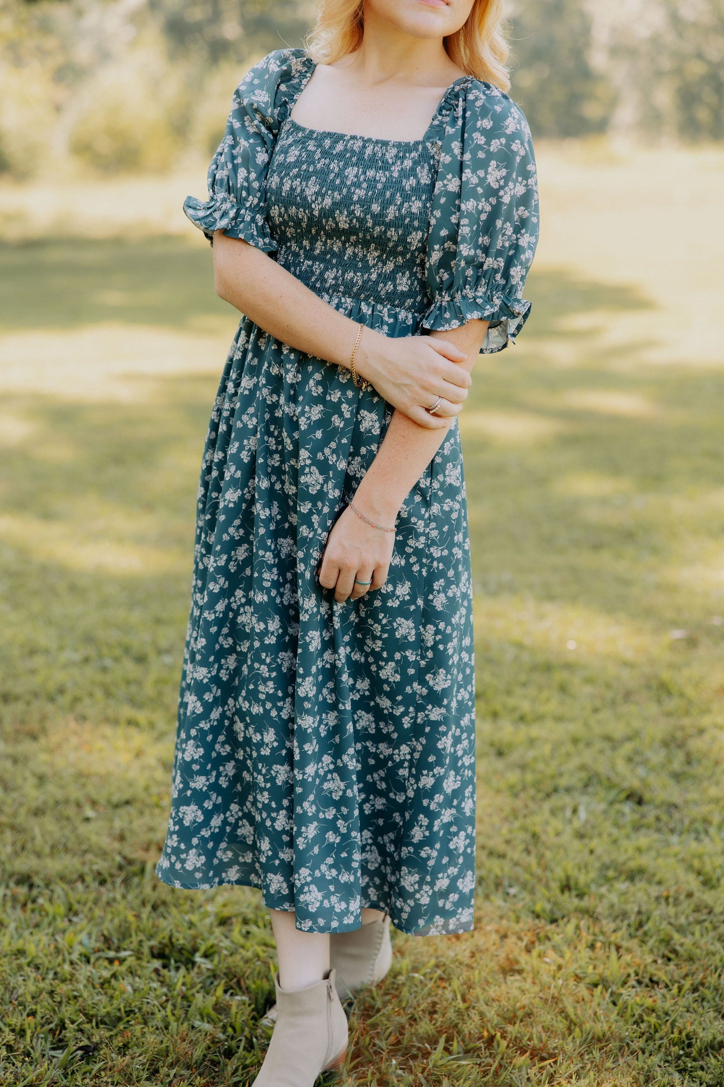Dark Green Floral Midi dress