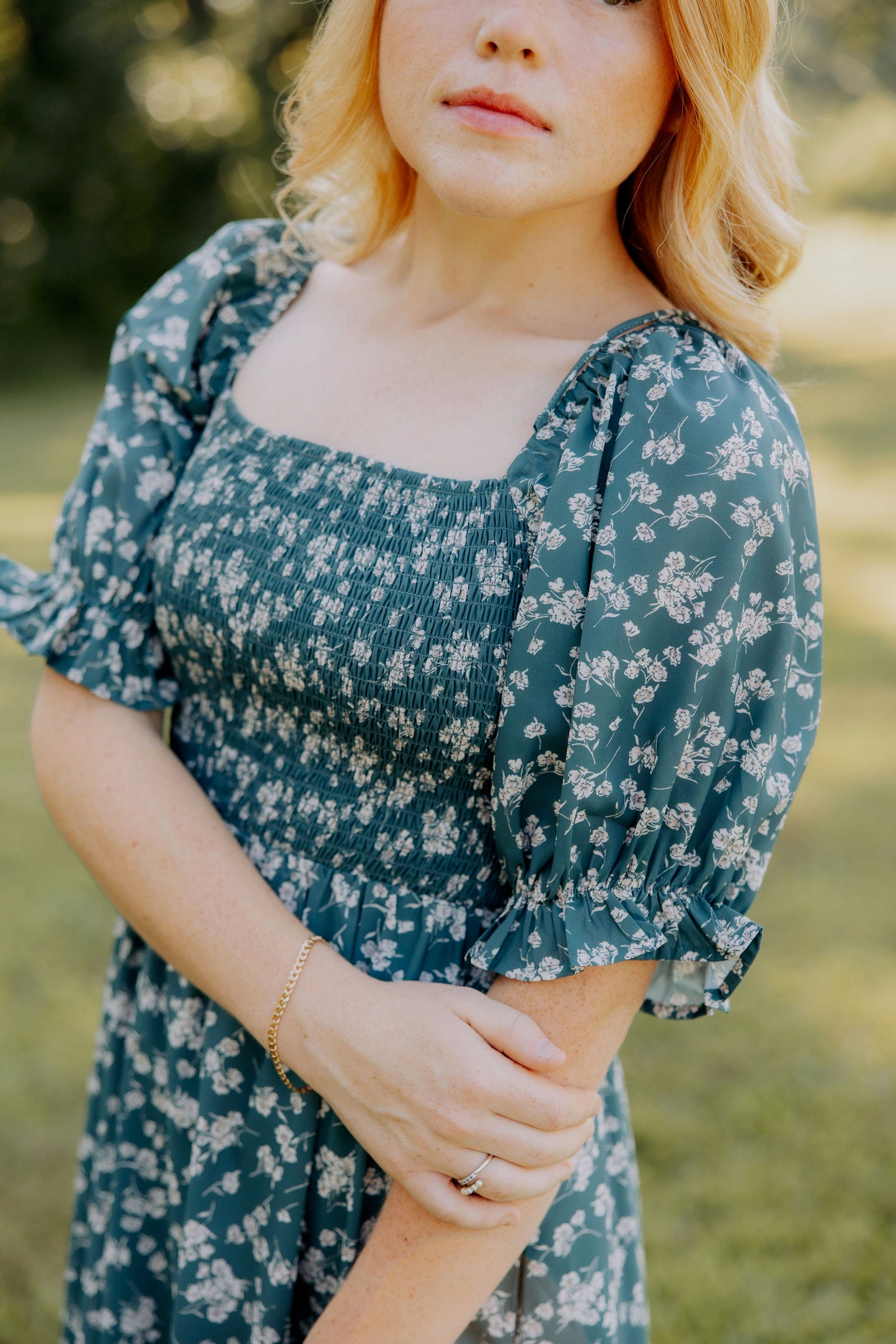 Dark Green Floral Midi dress