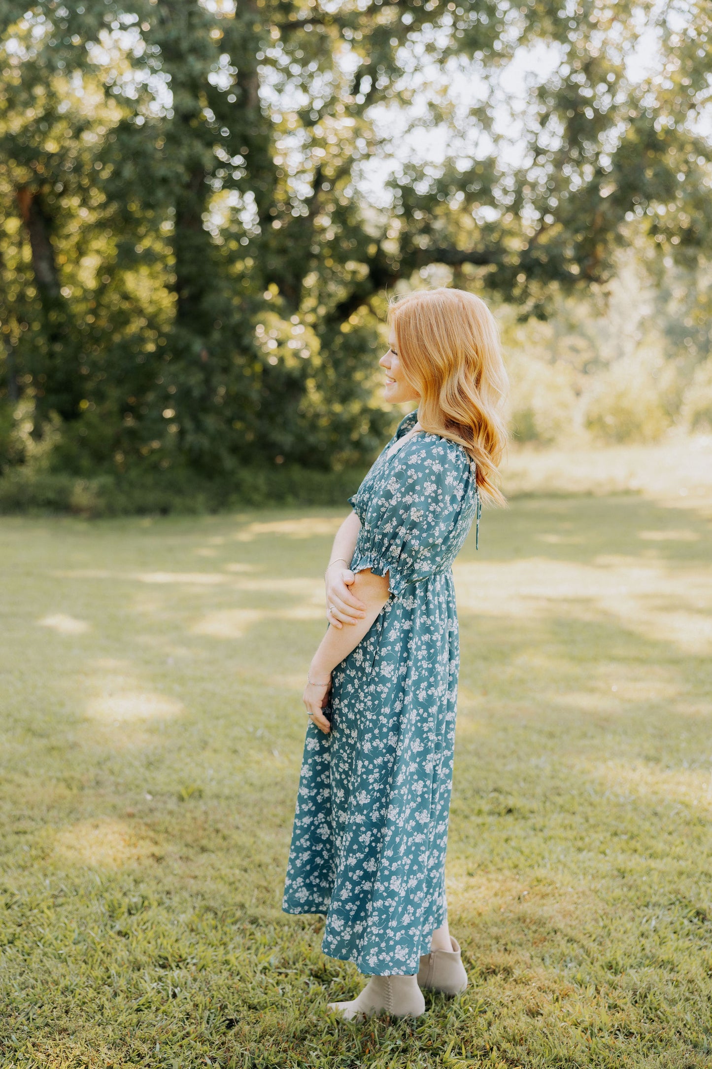 Dark Green Floral Midi dress