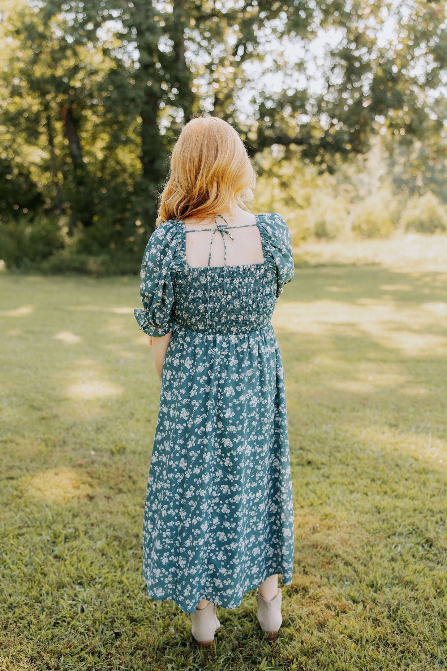 Dark Green Floral Midi dress